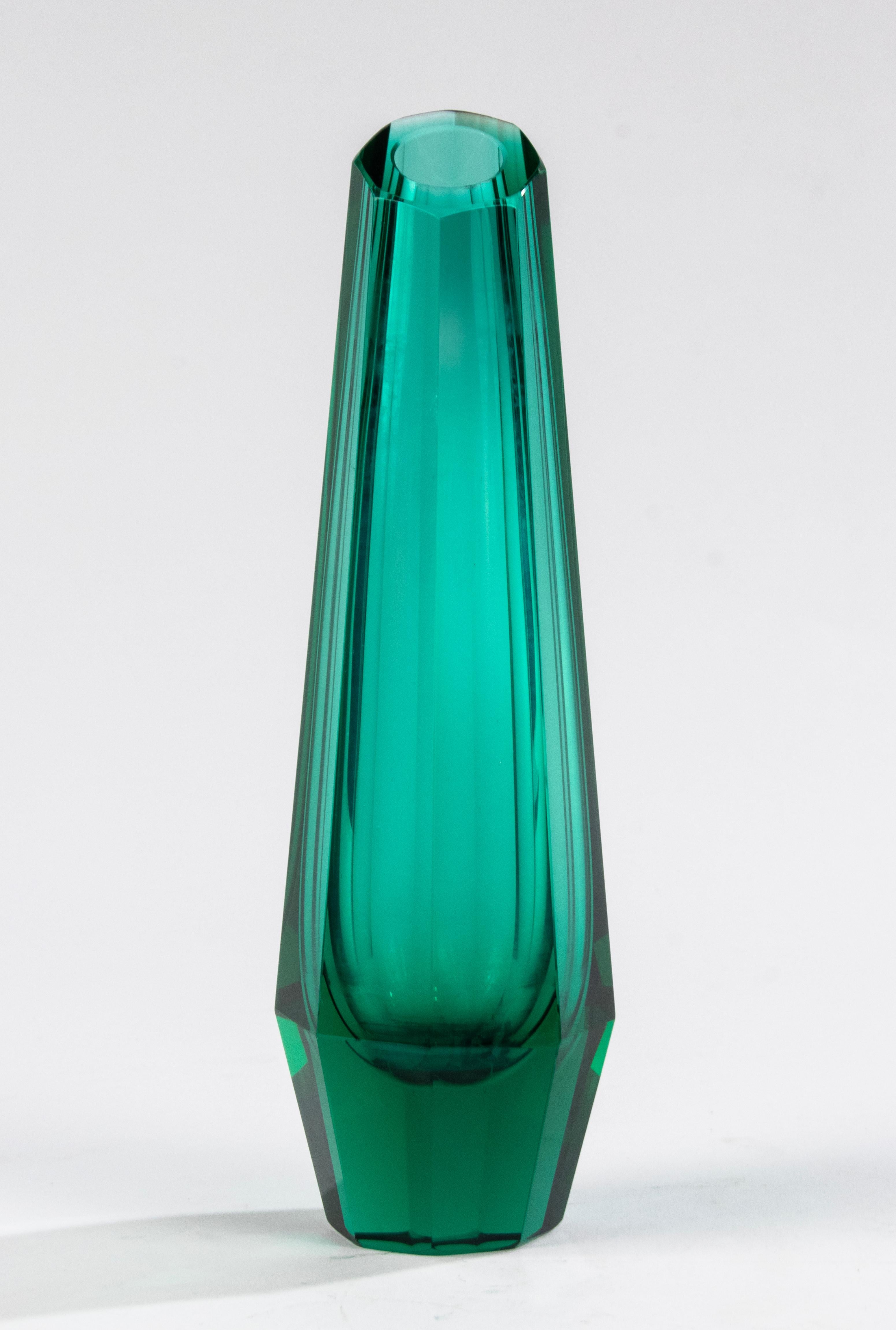 Hand-Carved 1930's Art Deco Crystal Vase - Attributed to Josef Hoffmann for Moser For Sale