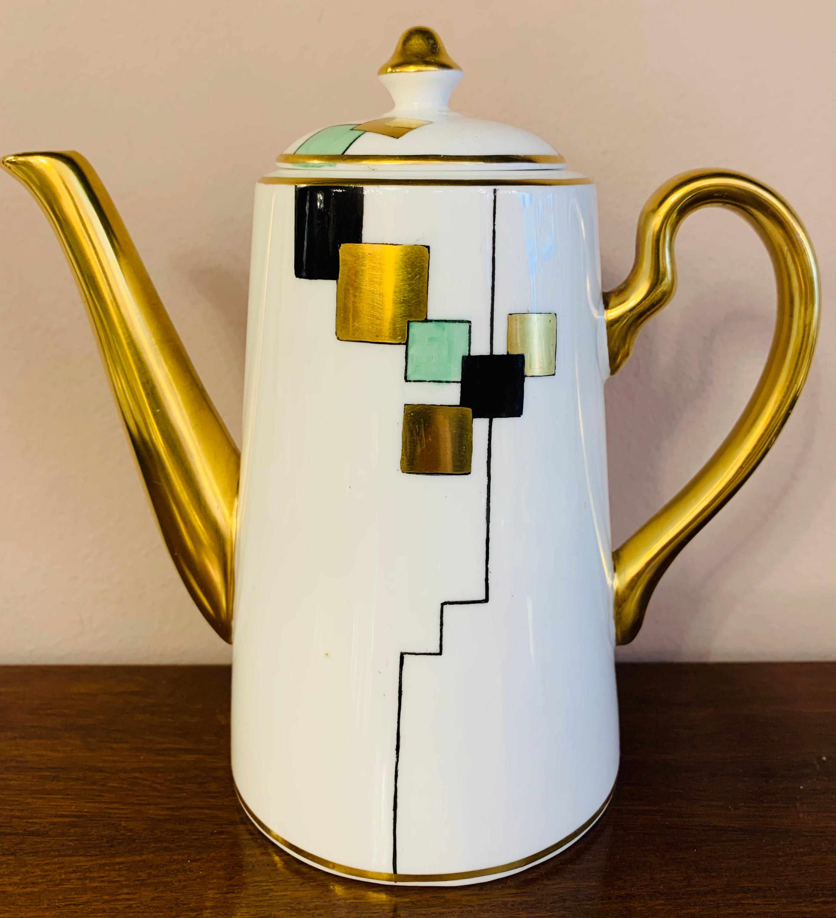 1930s Art Deco Cubist Pattern Sadler Stoke on Trent England Coffee Set 9 Pieces 2
