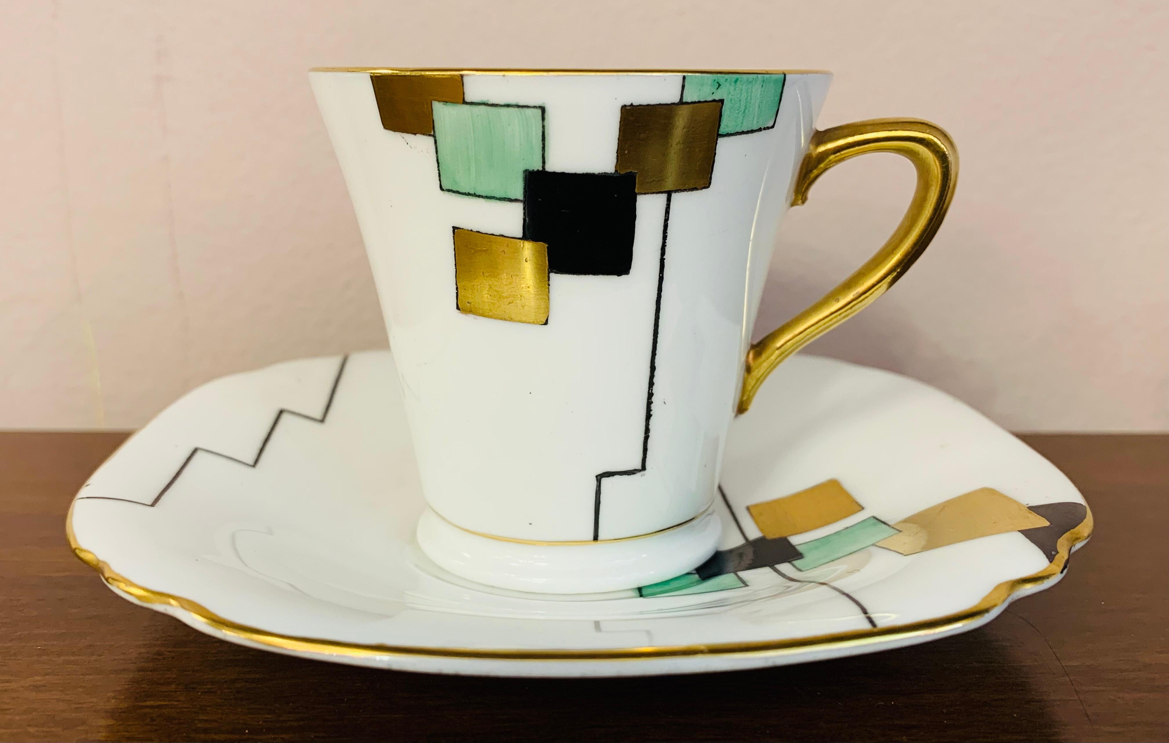 1930s Art Deco Cubist Pattern Sadler Stoke on Trent England Coffee Set 9 Pieces 7