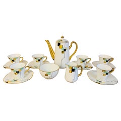 Antique 1930s Art Deco Cubist Pattern Sadler Stoke on Trent England Coffee Set 9 Pieces