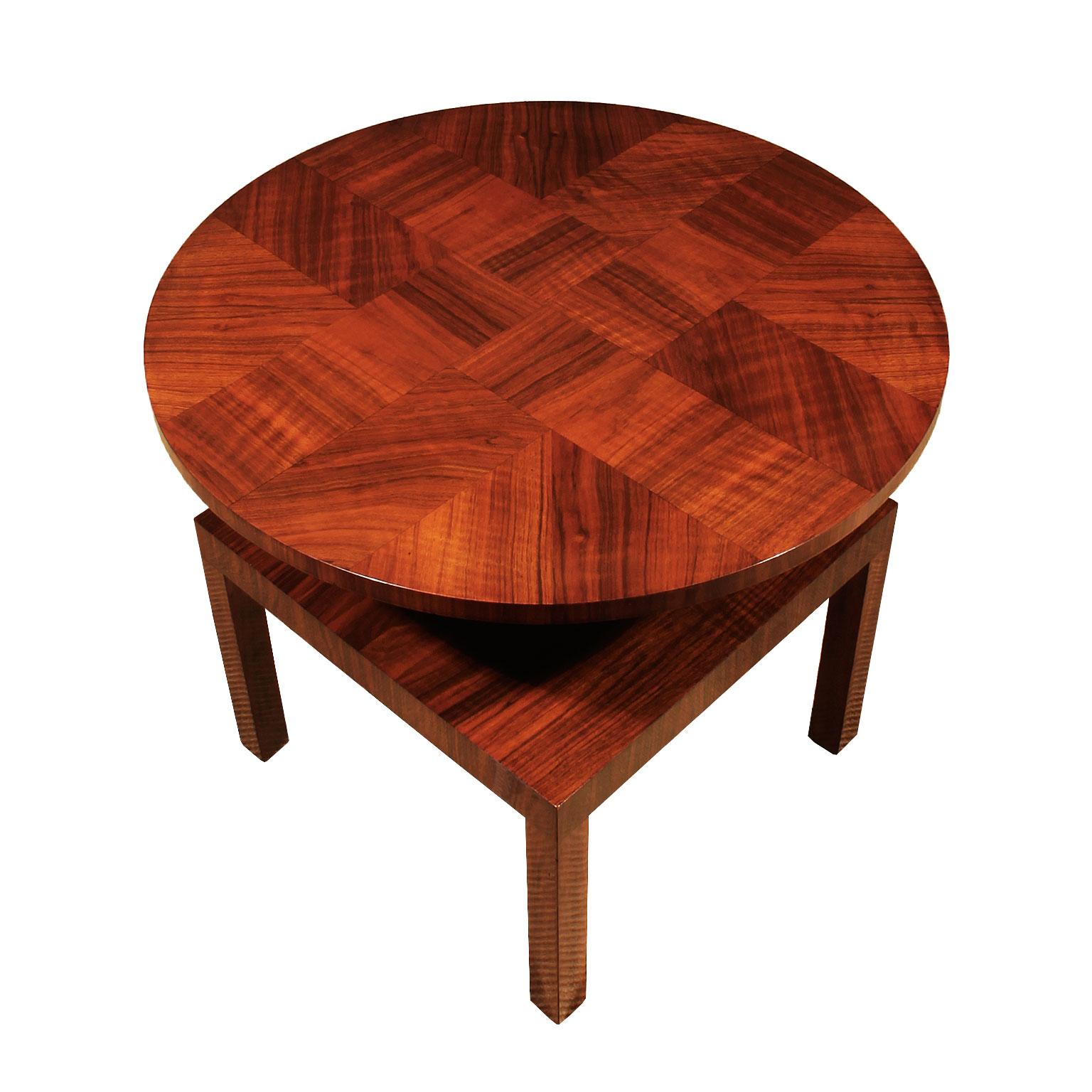 French 1930s Art Deco Cubist Side Table, Walnut, Marquetry, France
