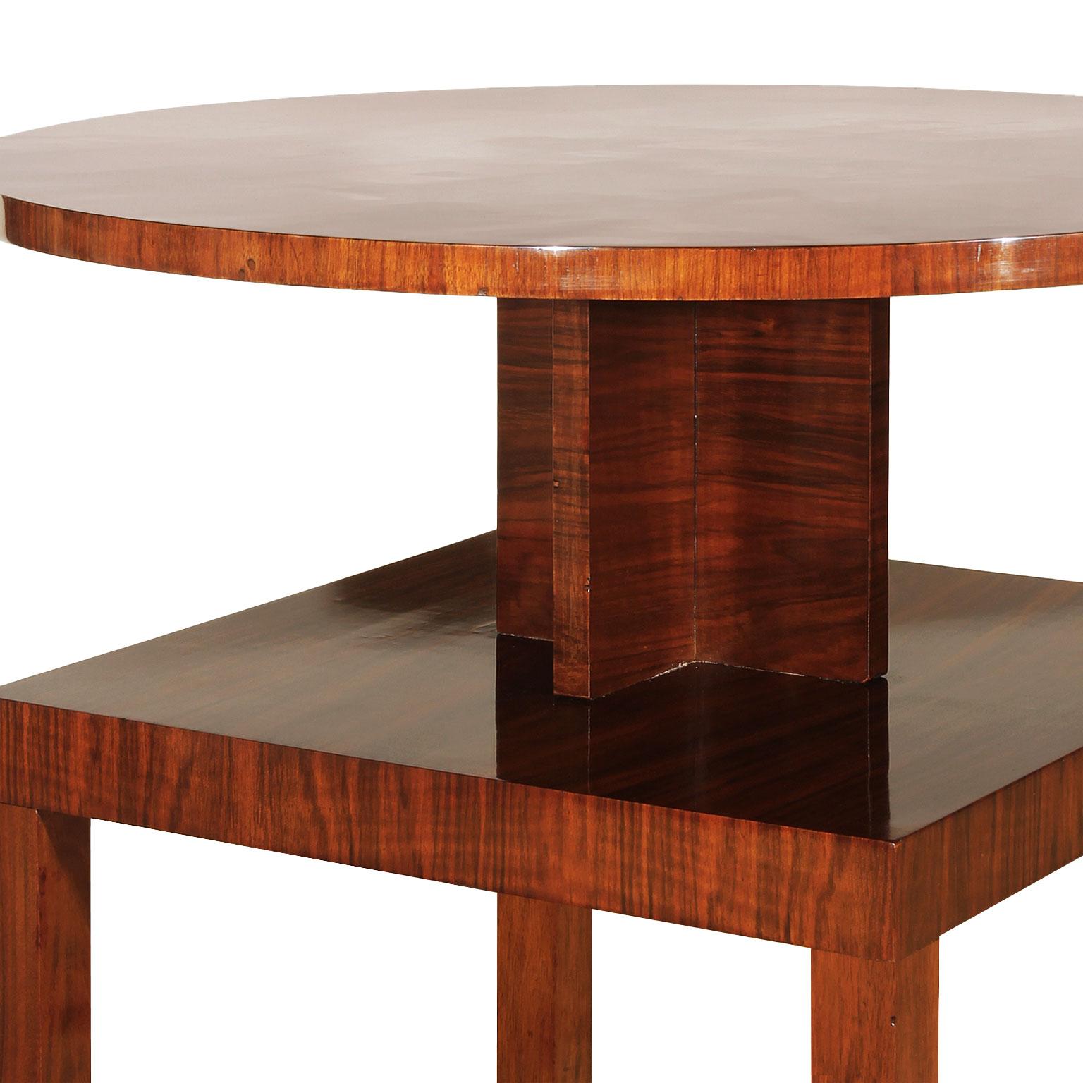 1930s Art Deco Cubist Side Table, Walnut, Marquetry, France 1