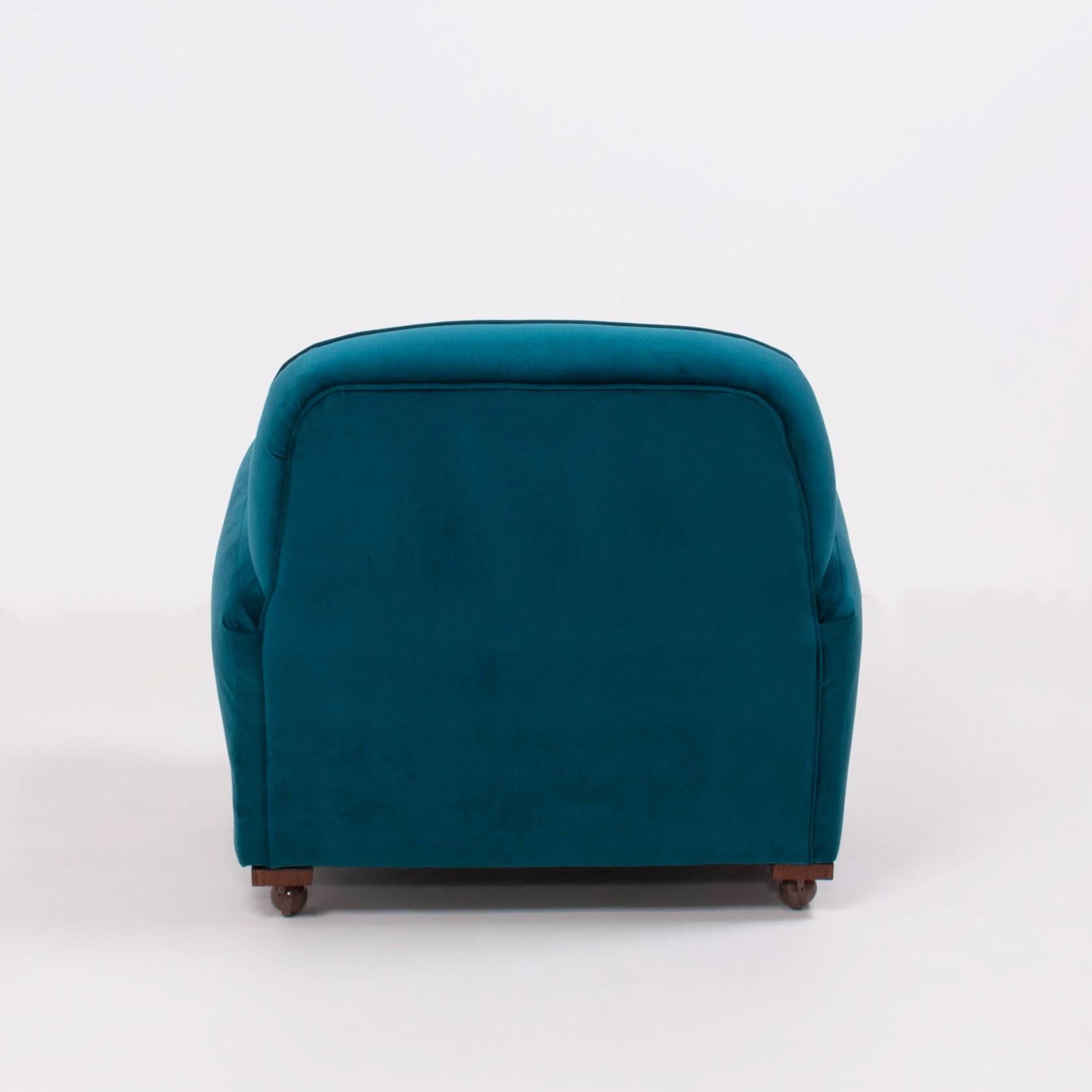 Fabric 1930s Art Deco Curved Blue Teal Velvet Armchair