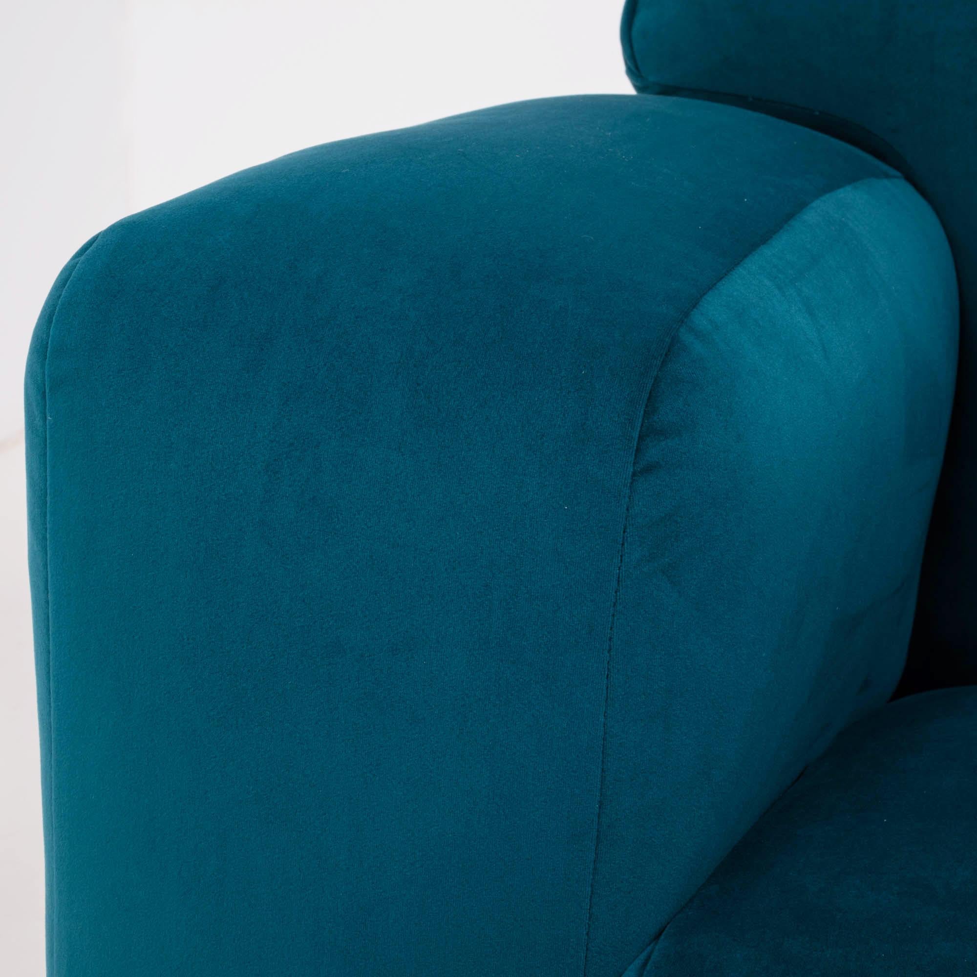 1930s Art Deco Curved Blue Teal Velvet Armchair 2