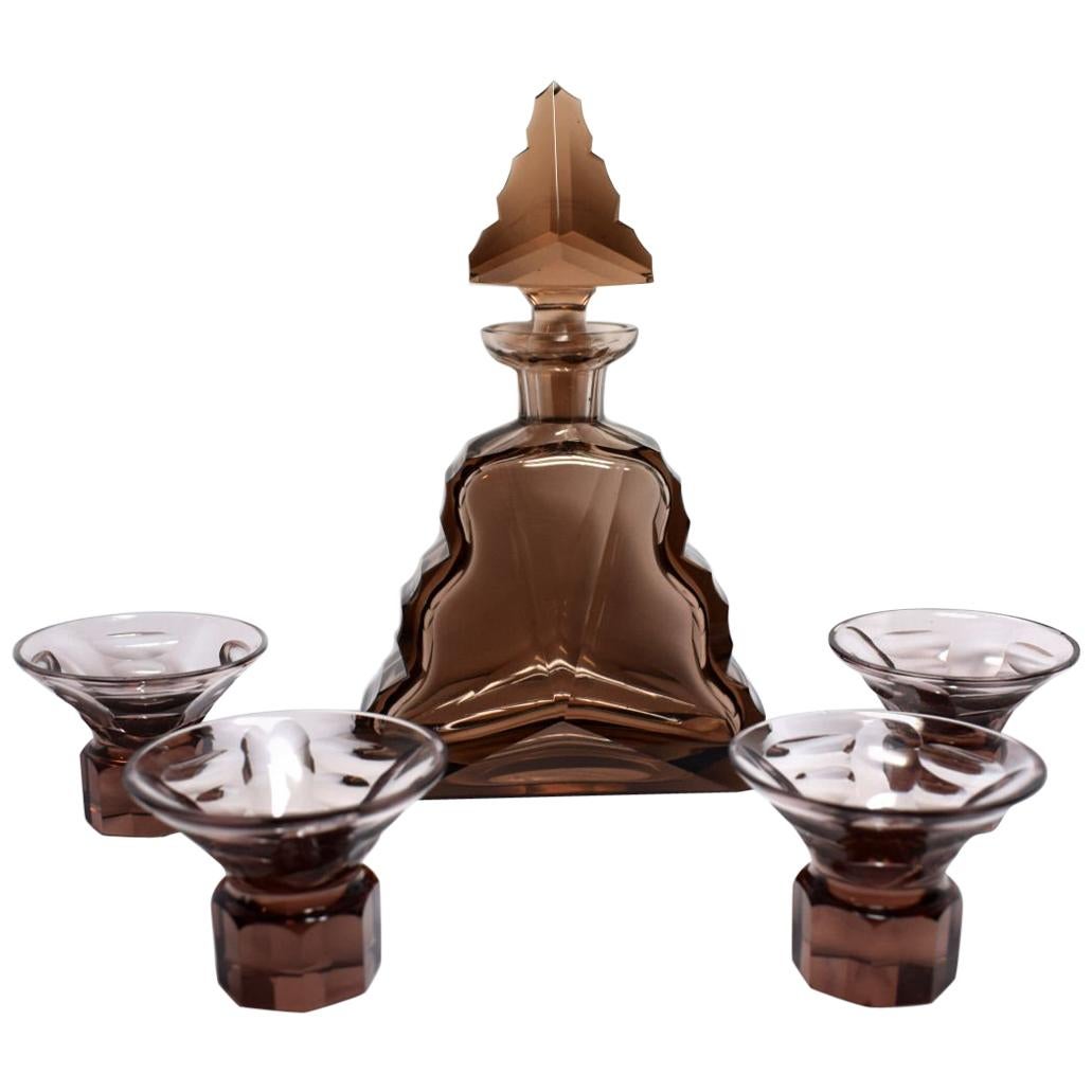 1930s Art Deco Czech Glass Decanter Set