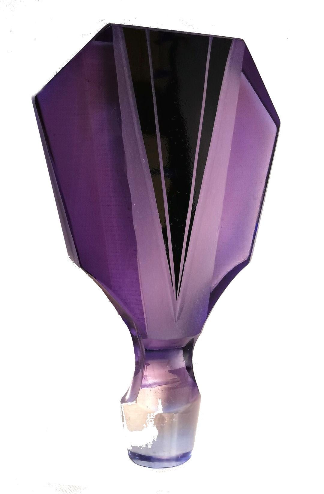 1930s Art Deco Czech Glass Enamel Whisky Decanter Set In Good Condition In Devon, England