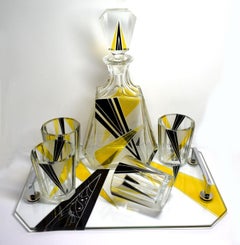 1930s Art Deco Czech Whisky Decanter Set on Matching Tray