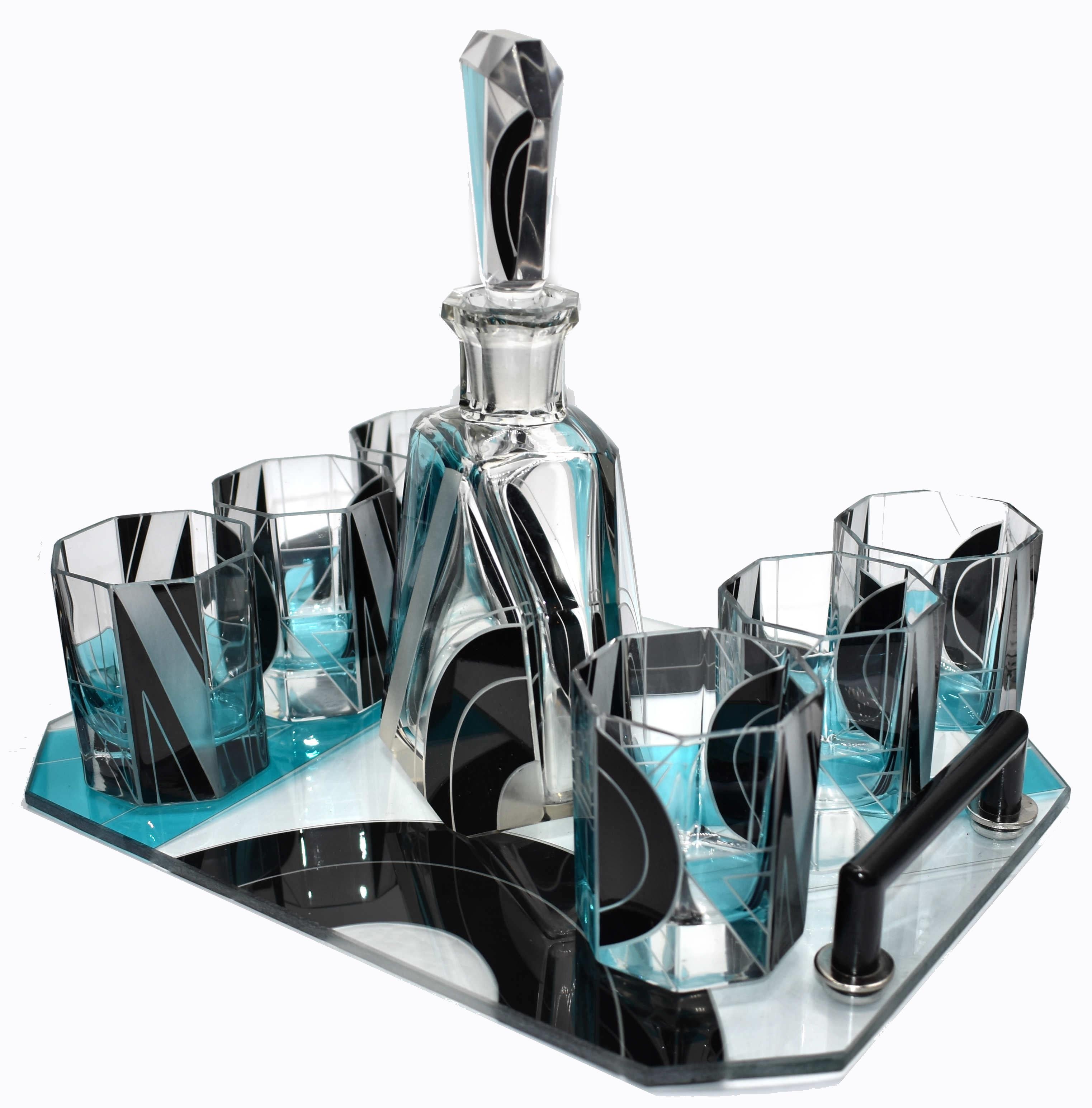 1930s Art Deco Czech Whisky Decanter Set on Matching Tray 3