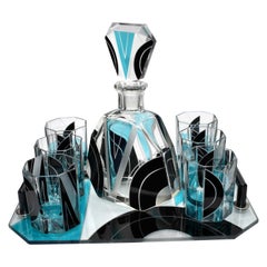 1930s Art Deco Czech Whisky Decanter Set on Matching Tray