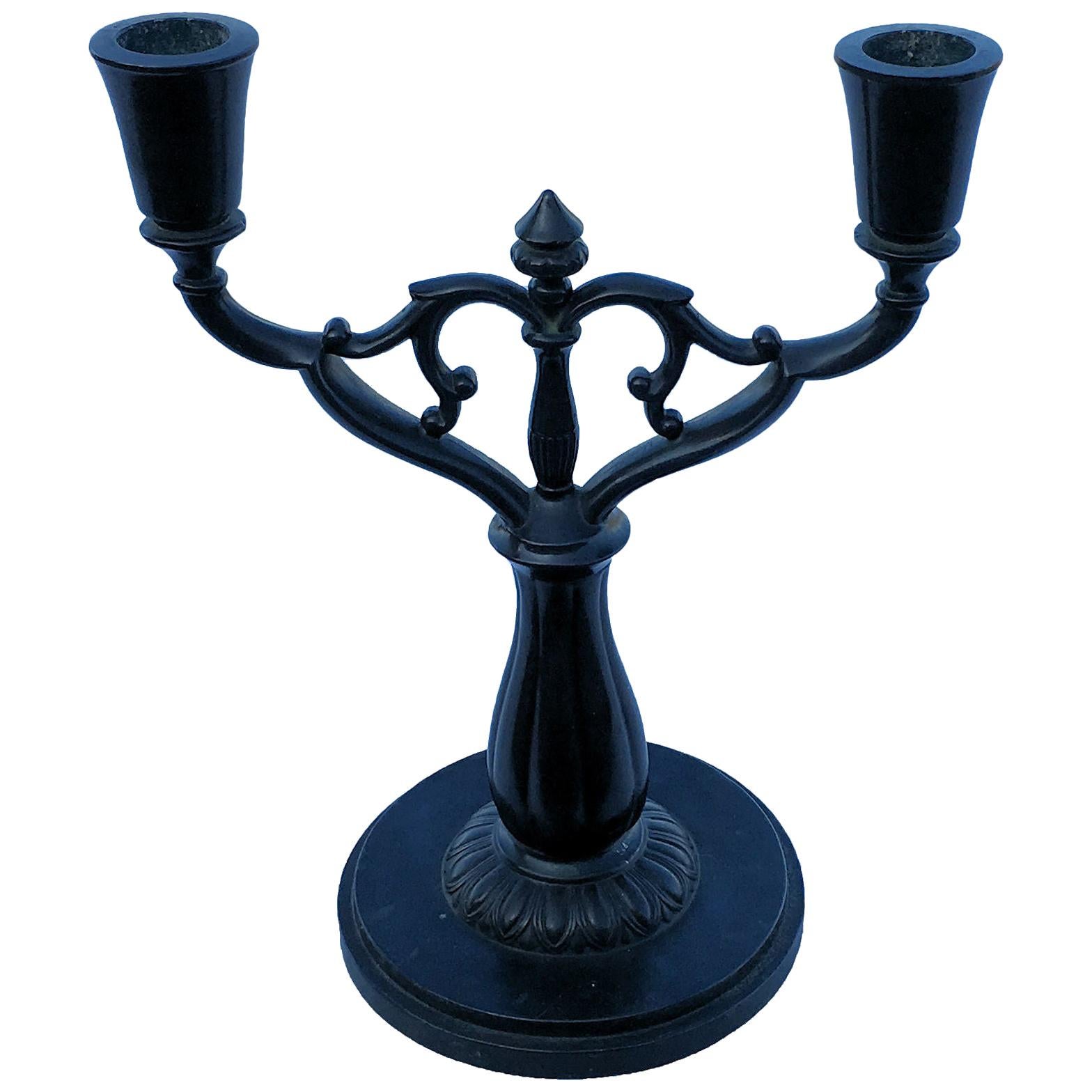 1930s Art Deco Danish Two-Armed Candleholder by Just Andersen in Disko Metal For Sale