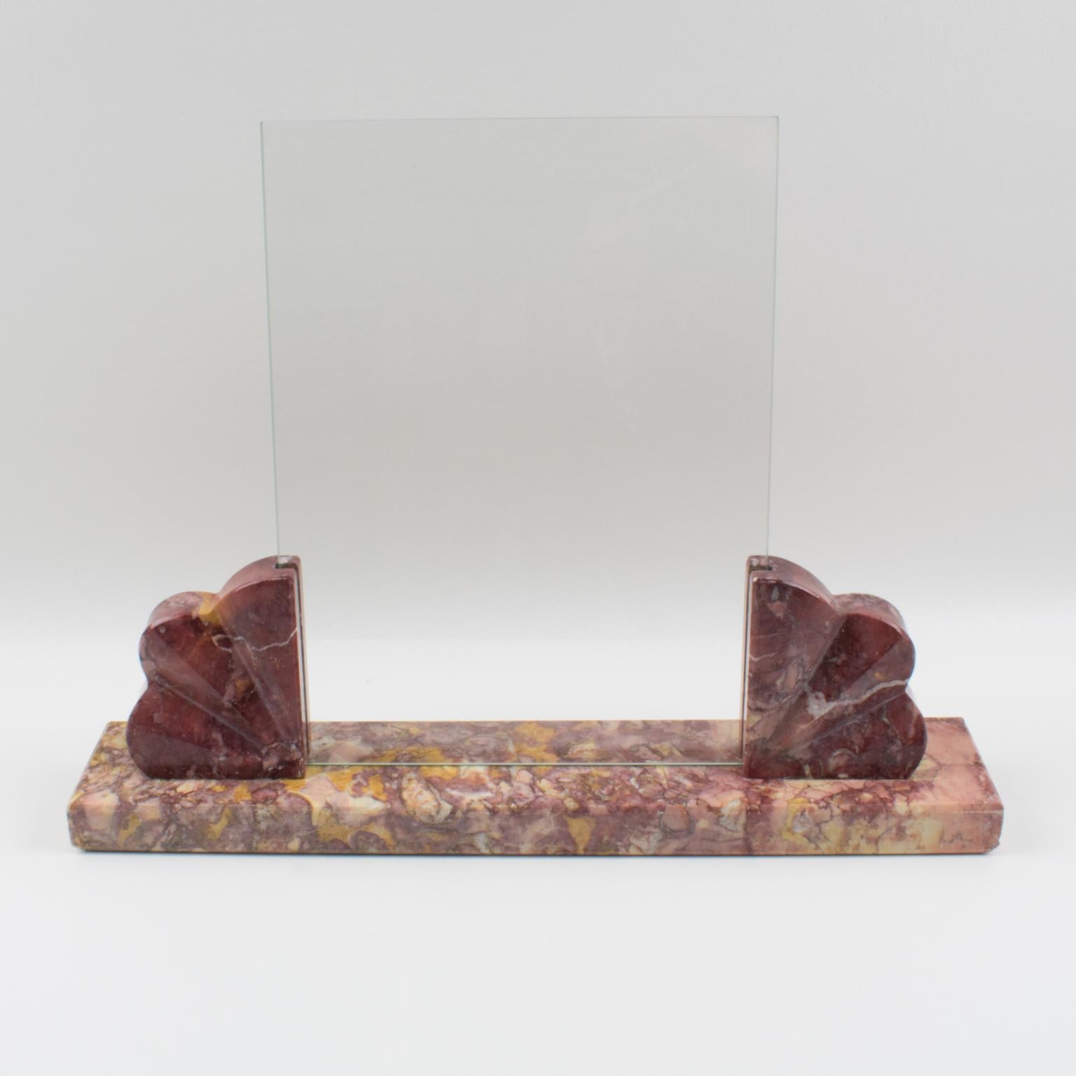 French 1930s Art Deco Dark Pink Marble Picture Photo Frame