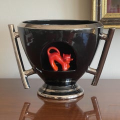 1930's Art Deco CIMA Deruta Urn with Fox by Ezio Cocchioni, documented