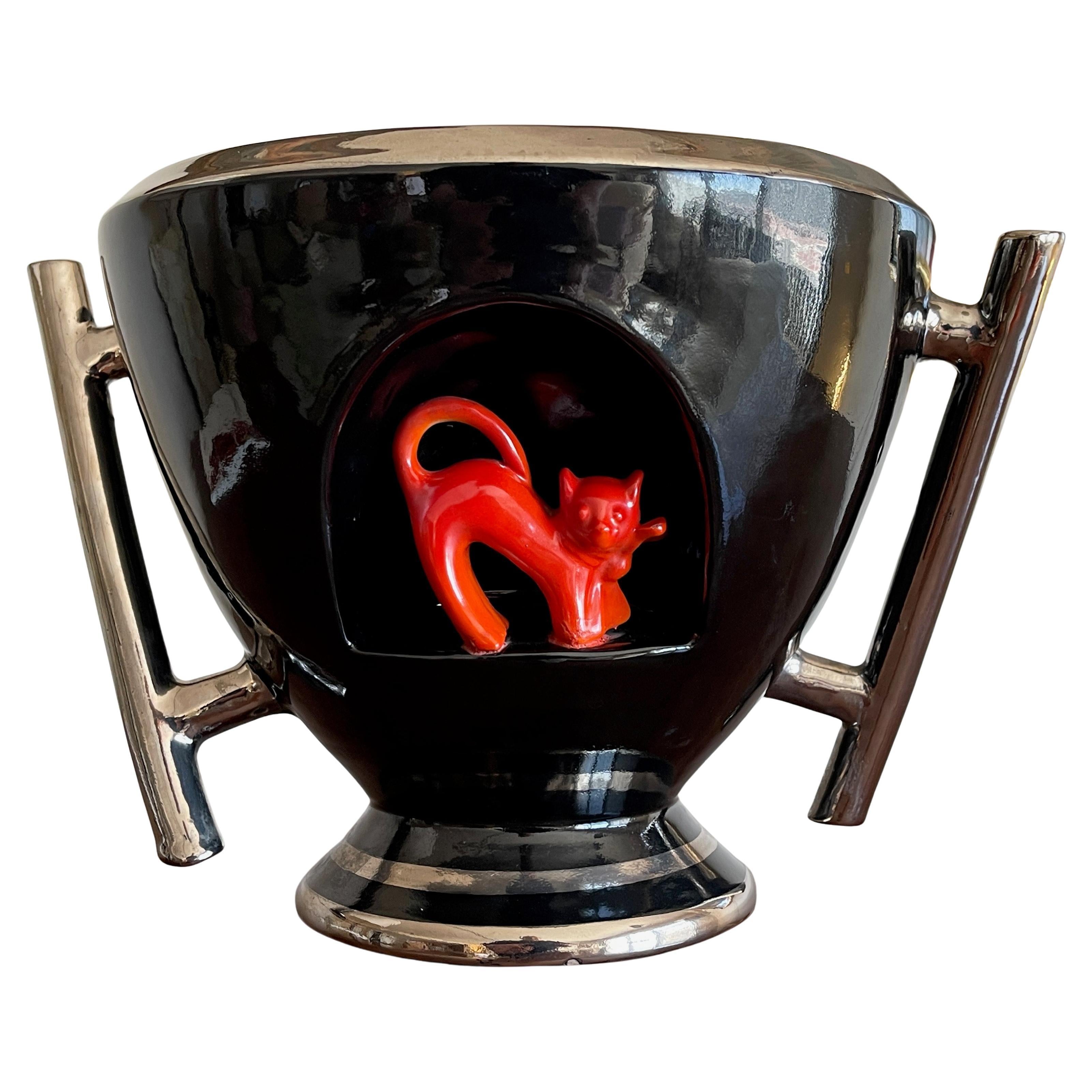 1930's Art Deco CIMA Deruta Urn with Fox by Ezio Cocchioni, documented For Sale