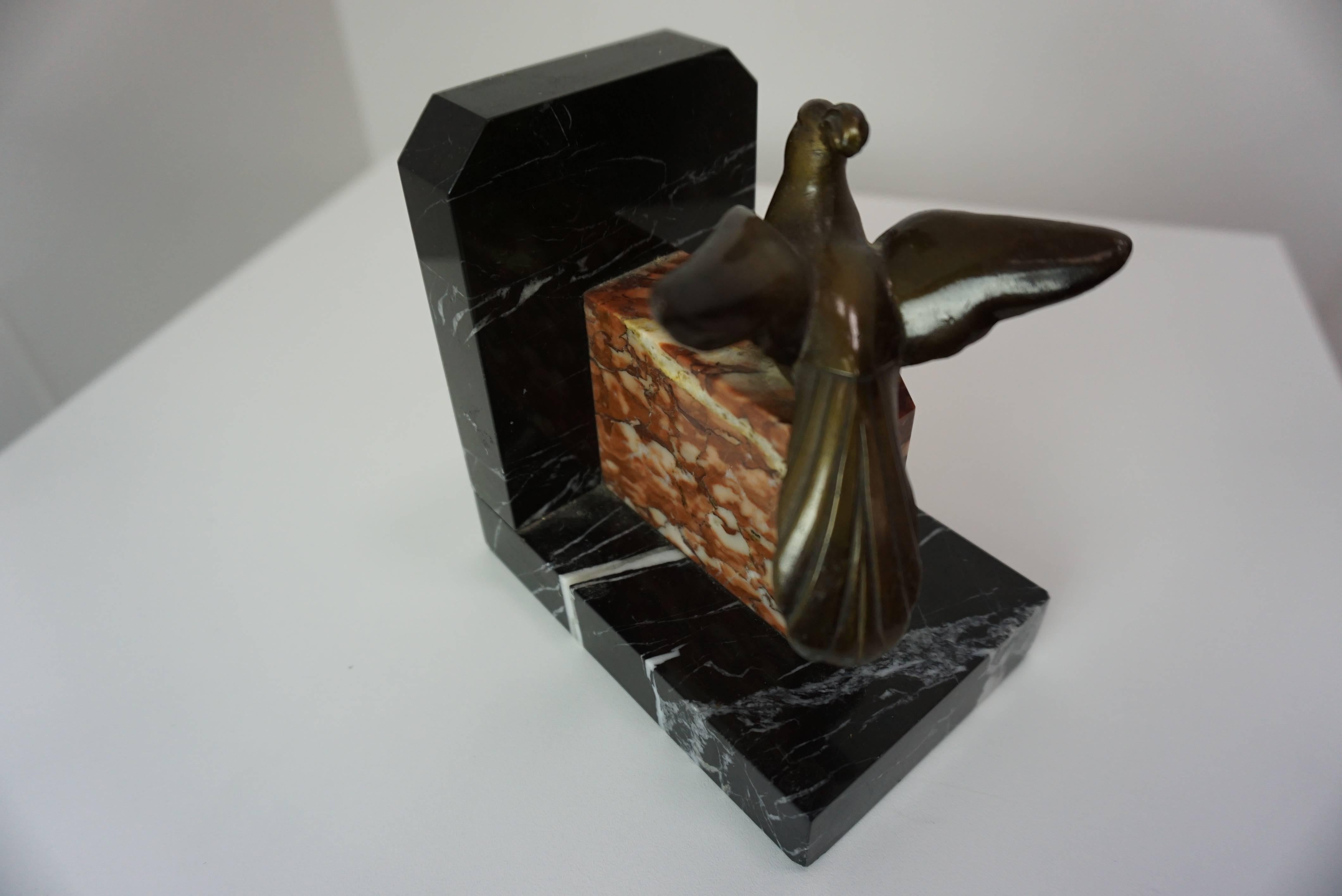 1930s Art Deco Design Marble And Brass Woodcock Bookends For Sale 2