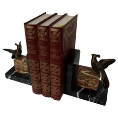 Buchstützen aus Marmor und Messing mit Holzcock-Muster im Art déco-Stil der 1930er Jahre