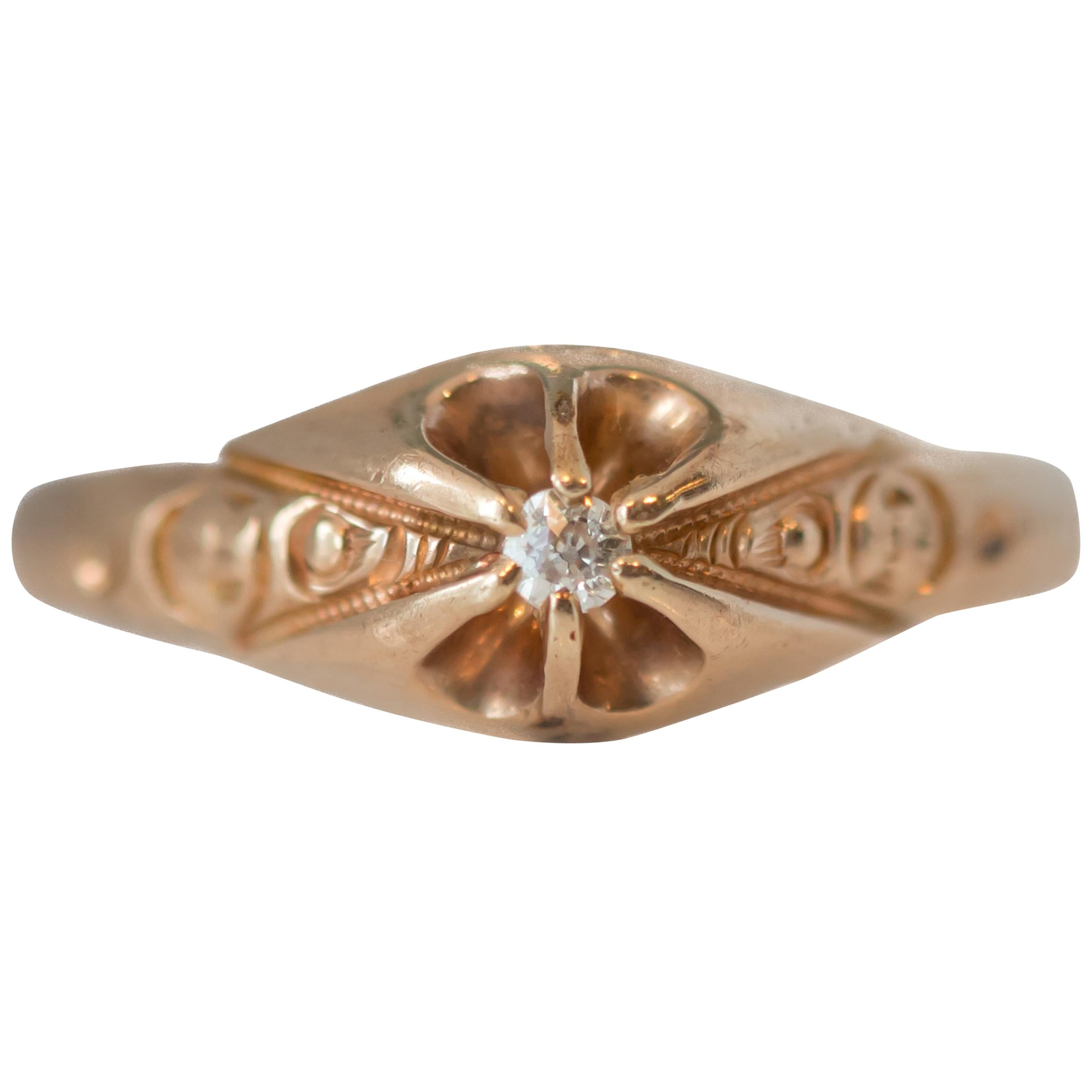 Star Promise-Ring aus 14 Karat Roségold mit Diamanten, Art déco, 1930er Jahre