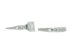 1930s Art Deco Diamond and Platinum Bridal Wedding and Engagement Ring Set