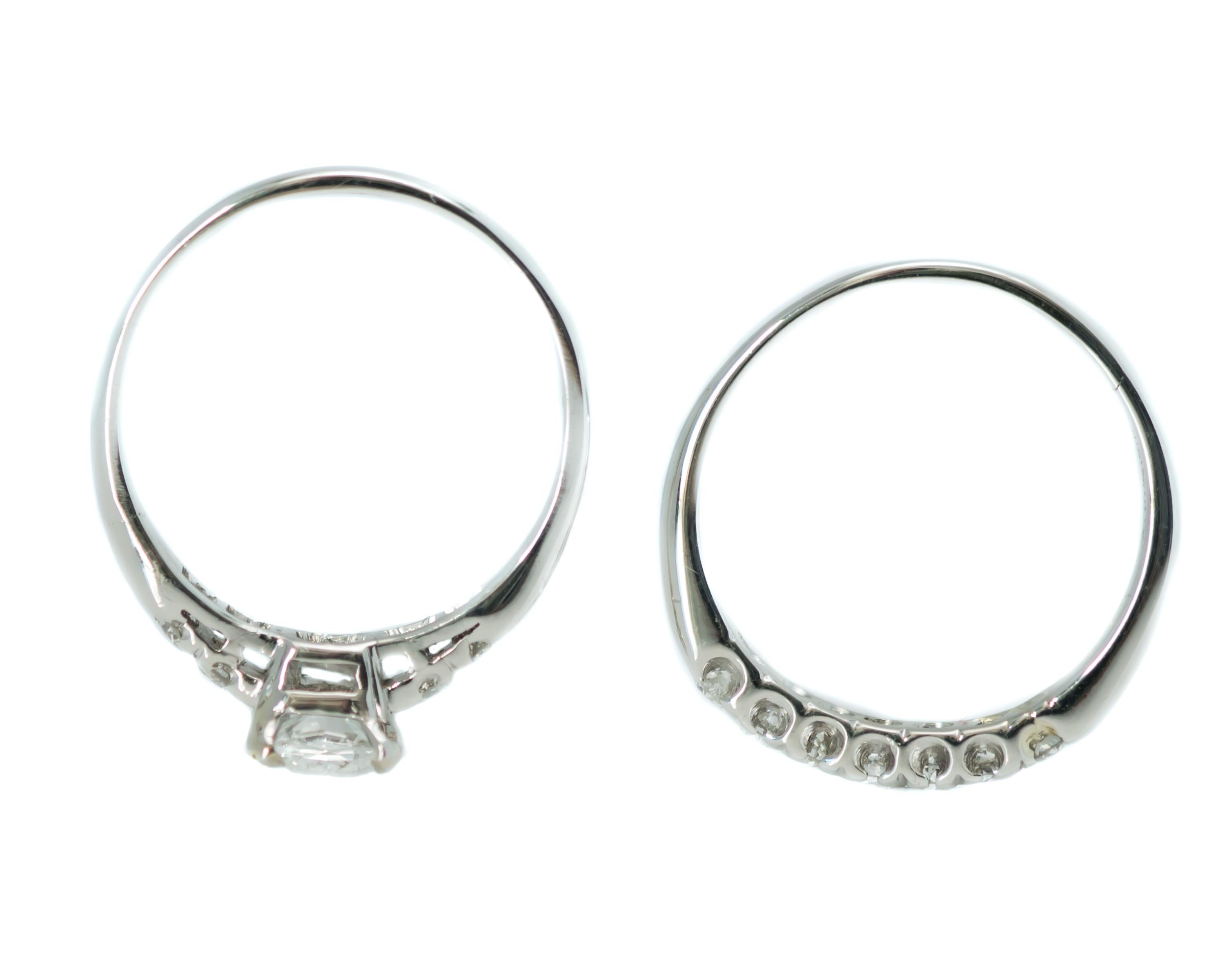 1930s Art Deco Diamond and Platinum Bridal Wedding and Engagement Ring Set 1