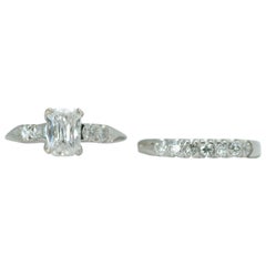 1930s Art Deco Diamond and Platinum Bridal Wedding and Engagement Ring Set