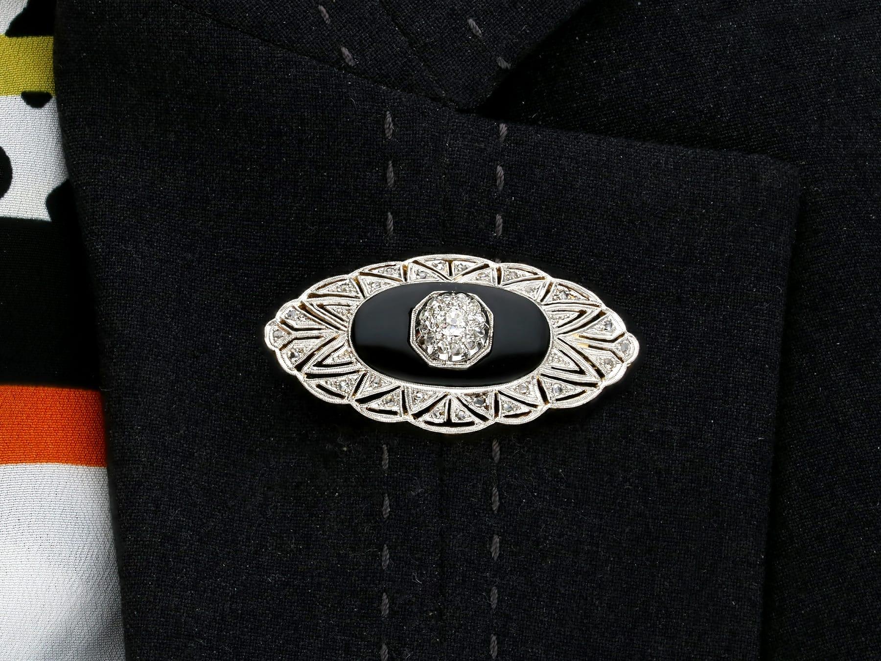 1930s Art Deco Diamond Black Onyx Gold Brooch For Sale 2