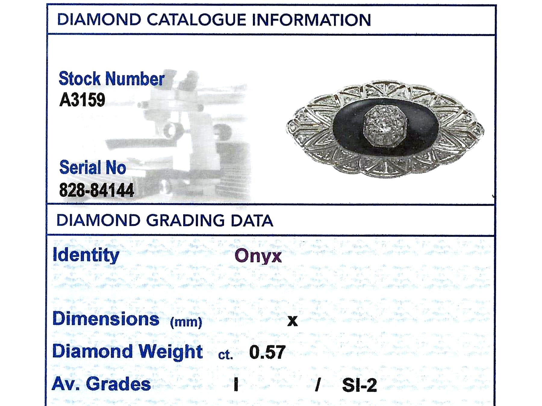 1930s Art Deco Diamond Black Onyx Gold Brooch For Sale 1