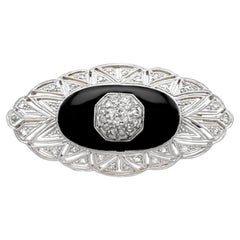 1930s Art Deco Diamond Black Onyx Gold Brooch