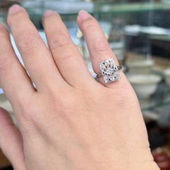 1930's Art Deco Diamond Filigree Panel Ring 18k White Gold