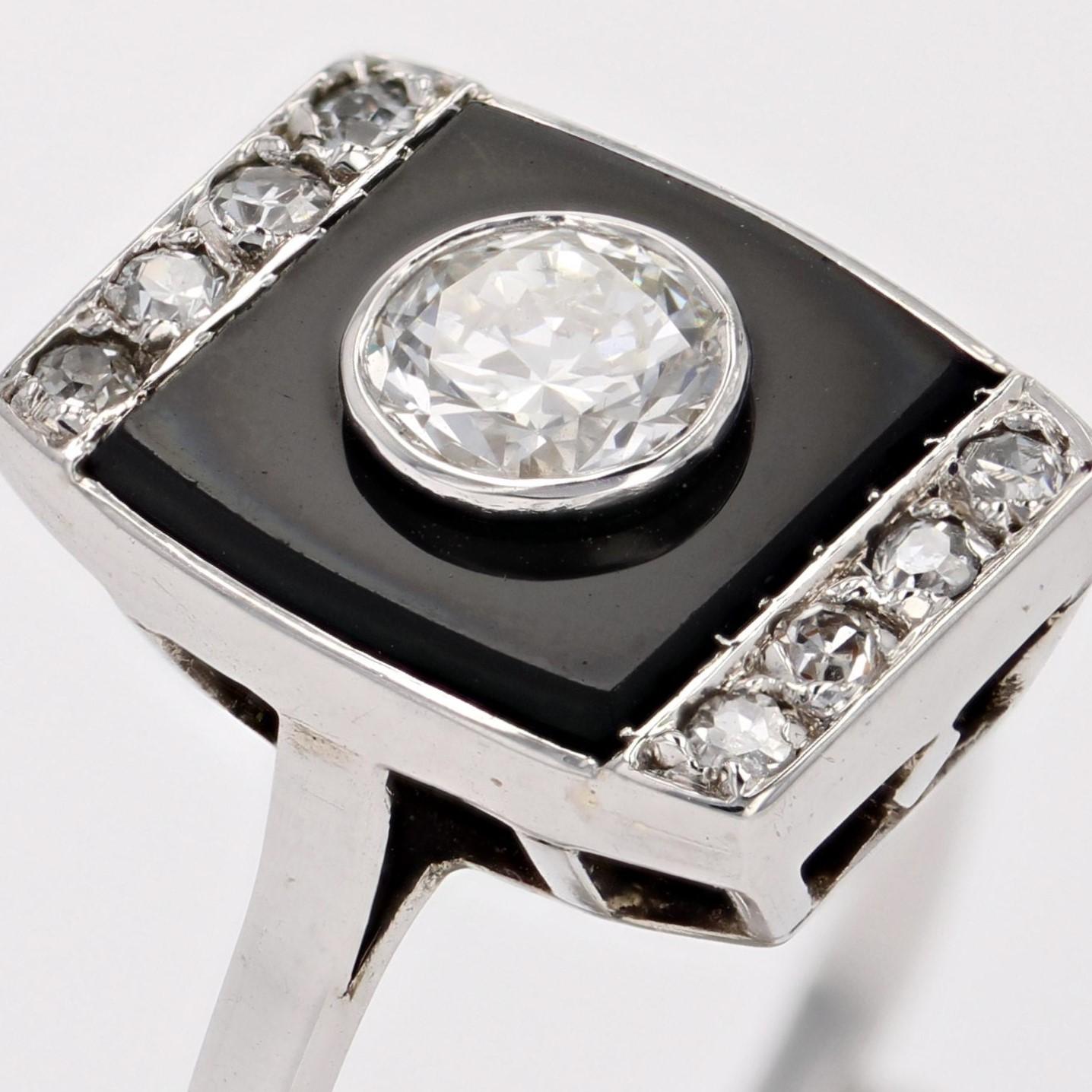 1930s Art Deco Diamond Onyx Platinum Ring For Sale 5