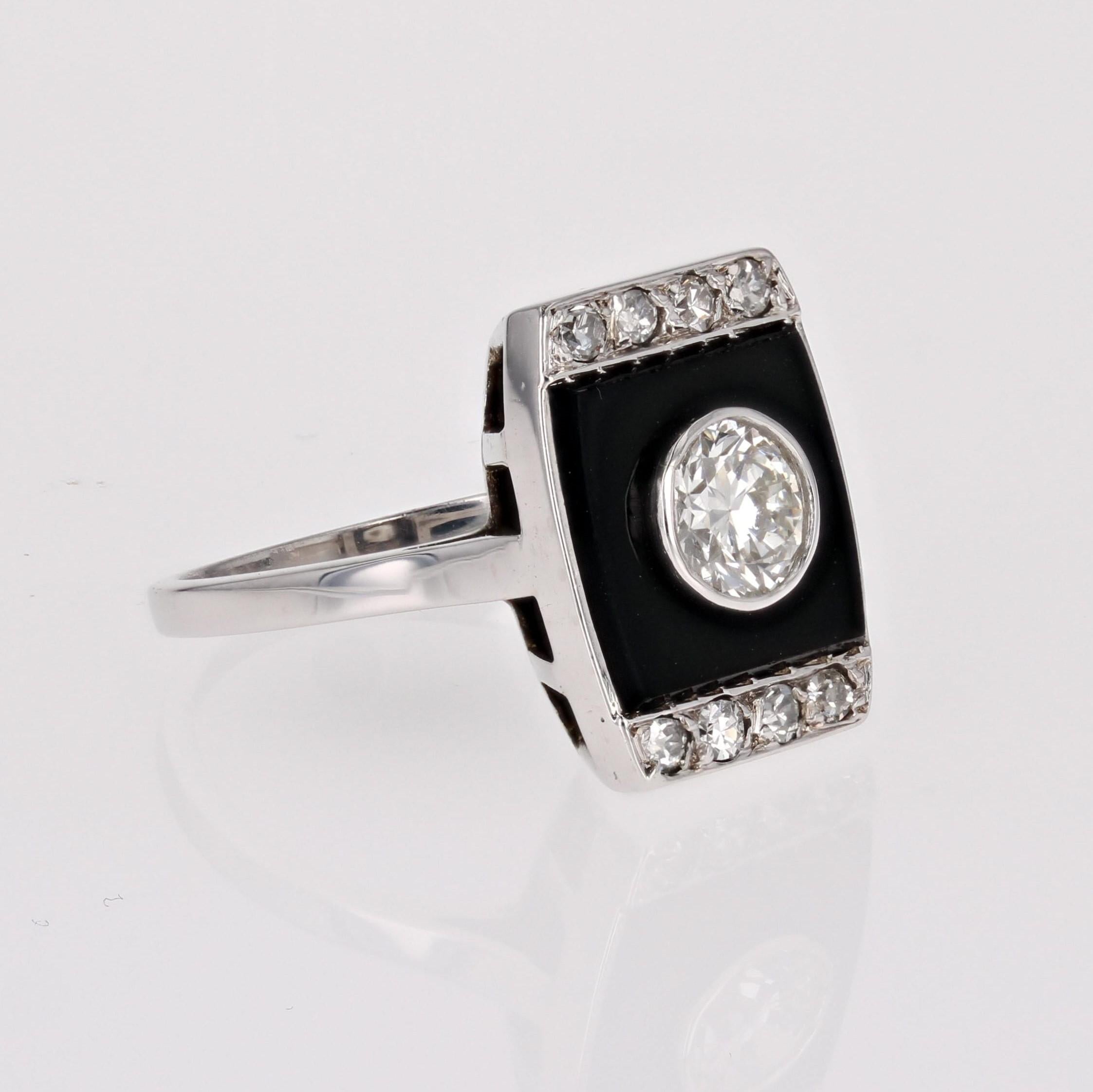 1930s Art Deco Diamond Onyx Platinum Ring For Sale 7