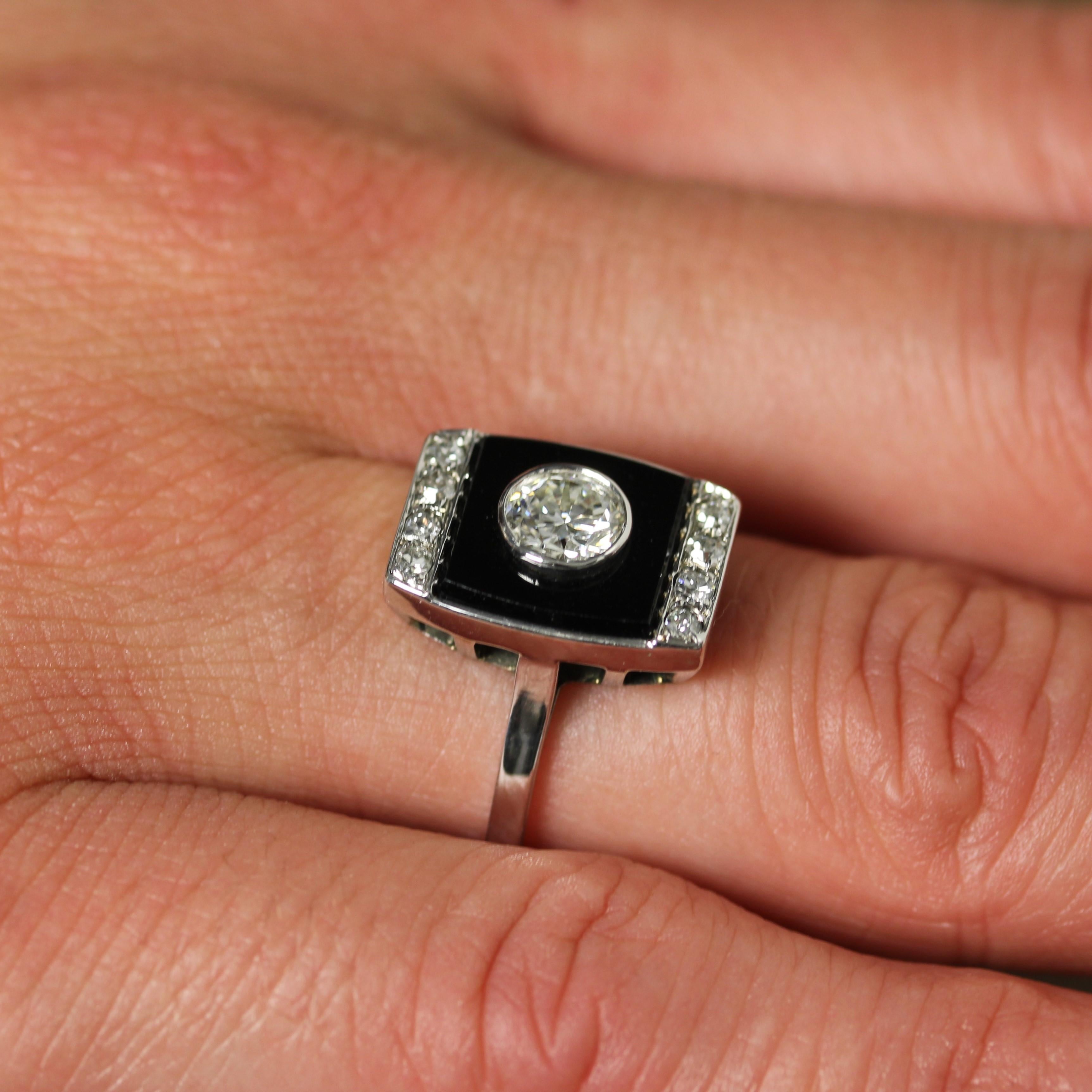 1930s Art Deco Diamond Onyx Platinum Ring For Sale 8