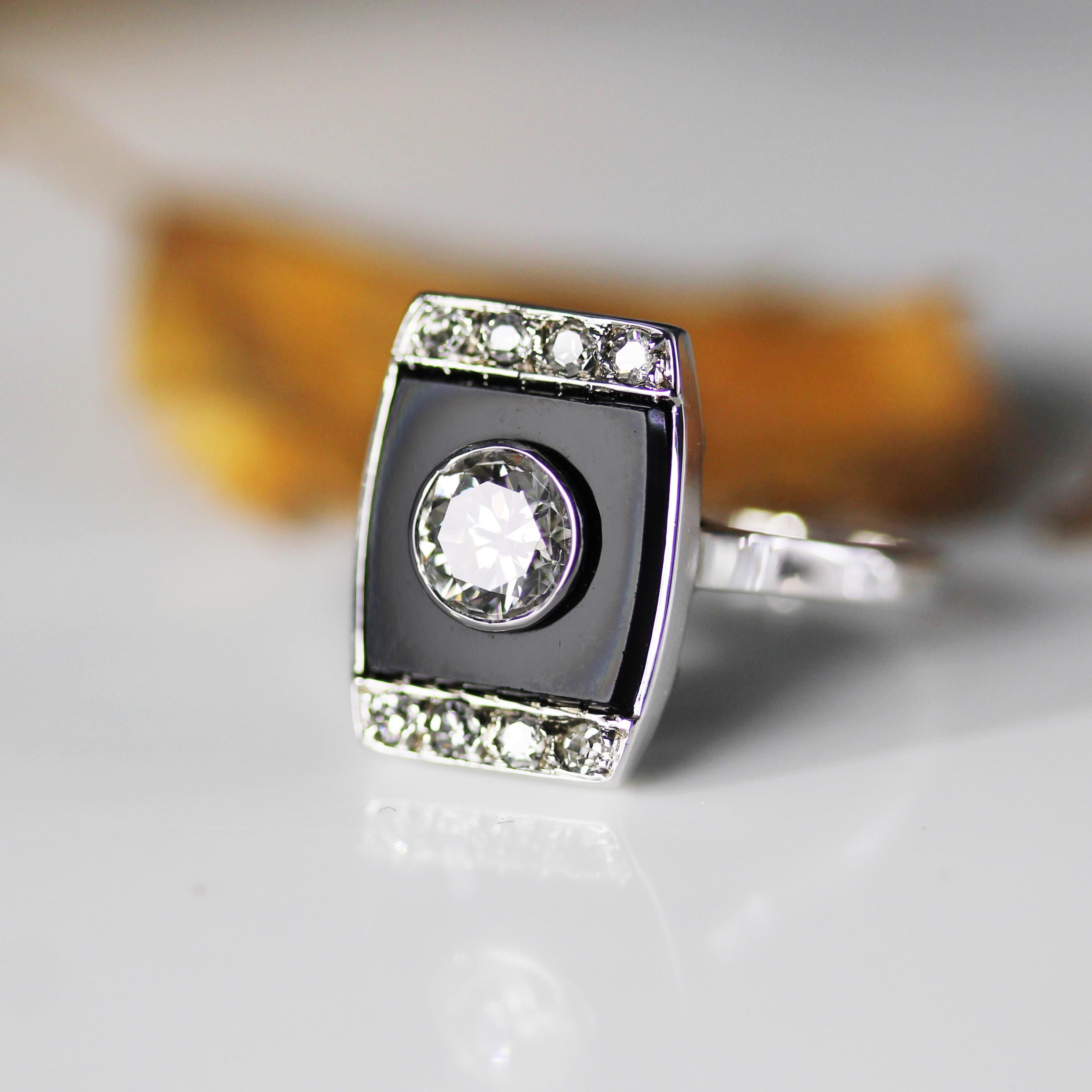 1930s Art Deco Diamond Onyx Platinum Ring For Sale 9