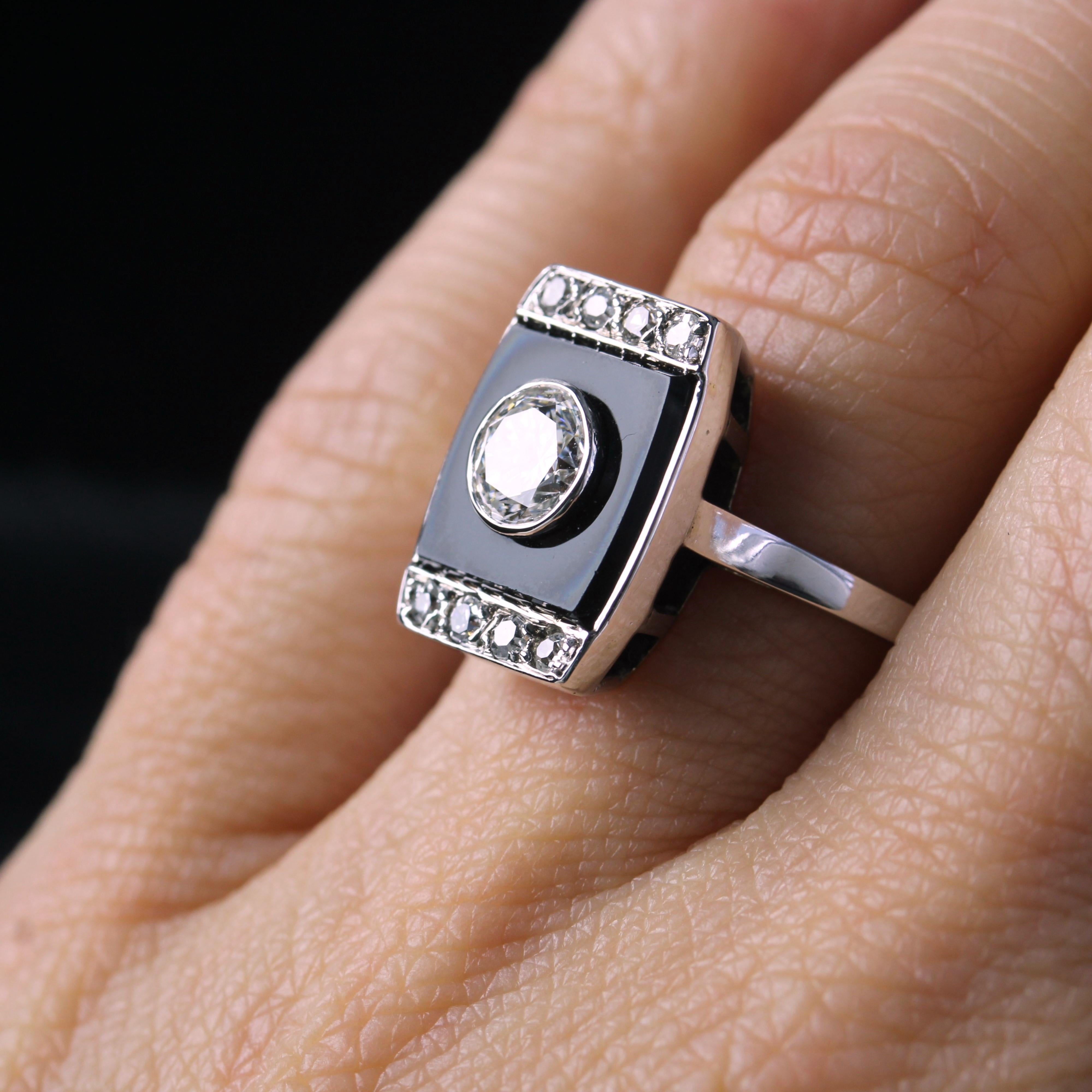 1930s Art Deco Diamond Onyx Platinum Ring For Sale 11