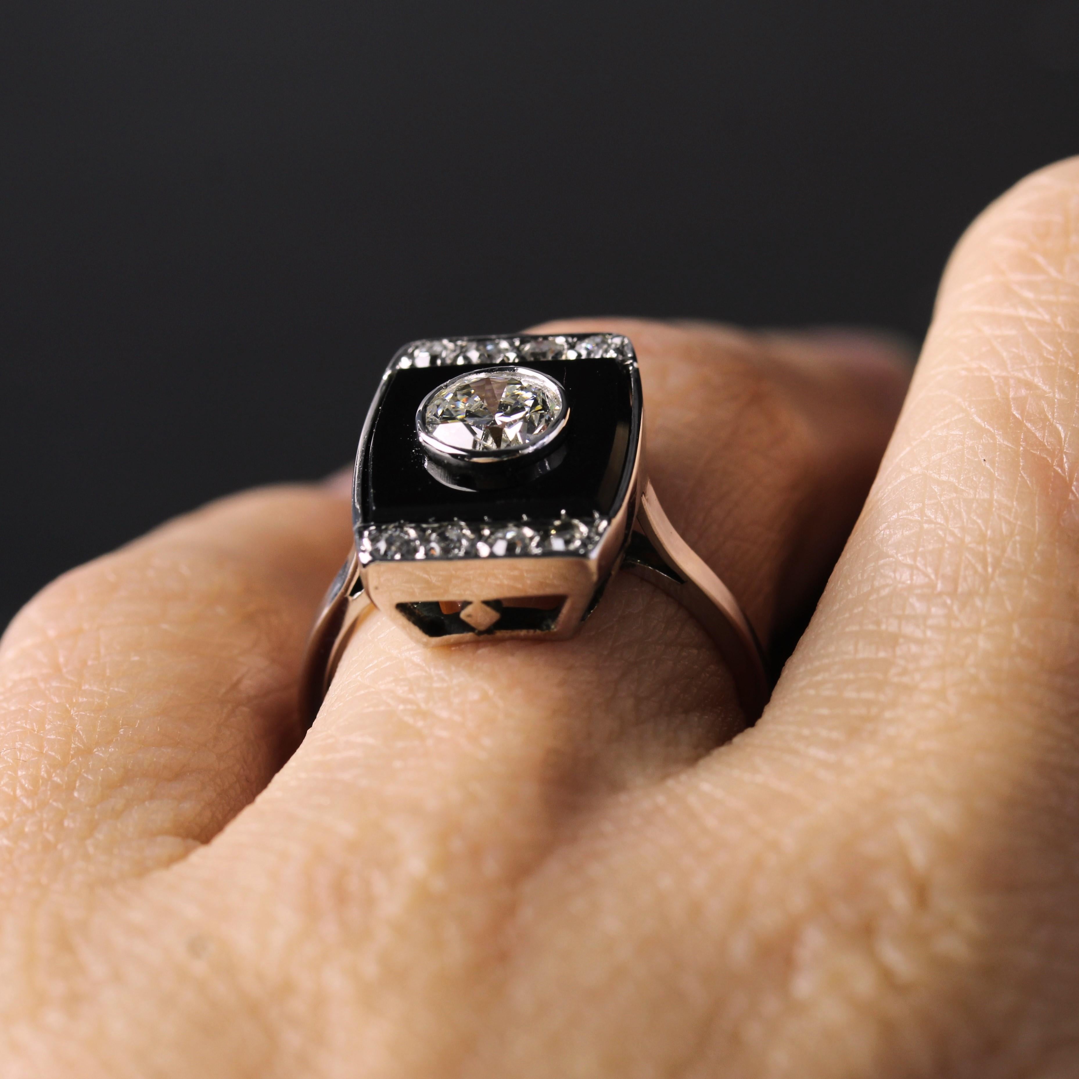 1930s Art Deco Diamond Onyx Platinum Ring For Sale 12