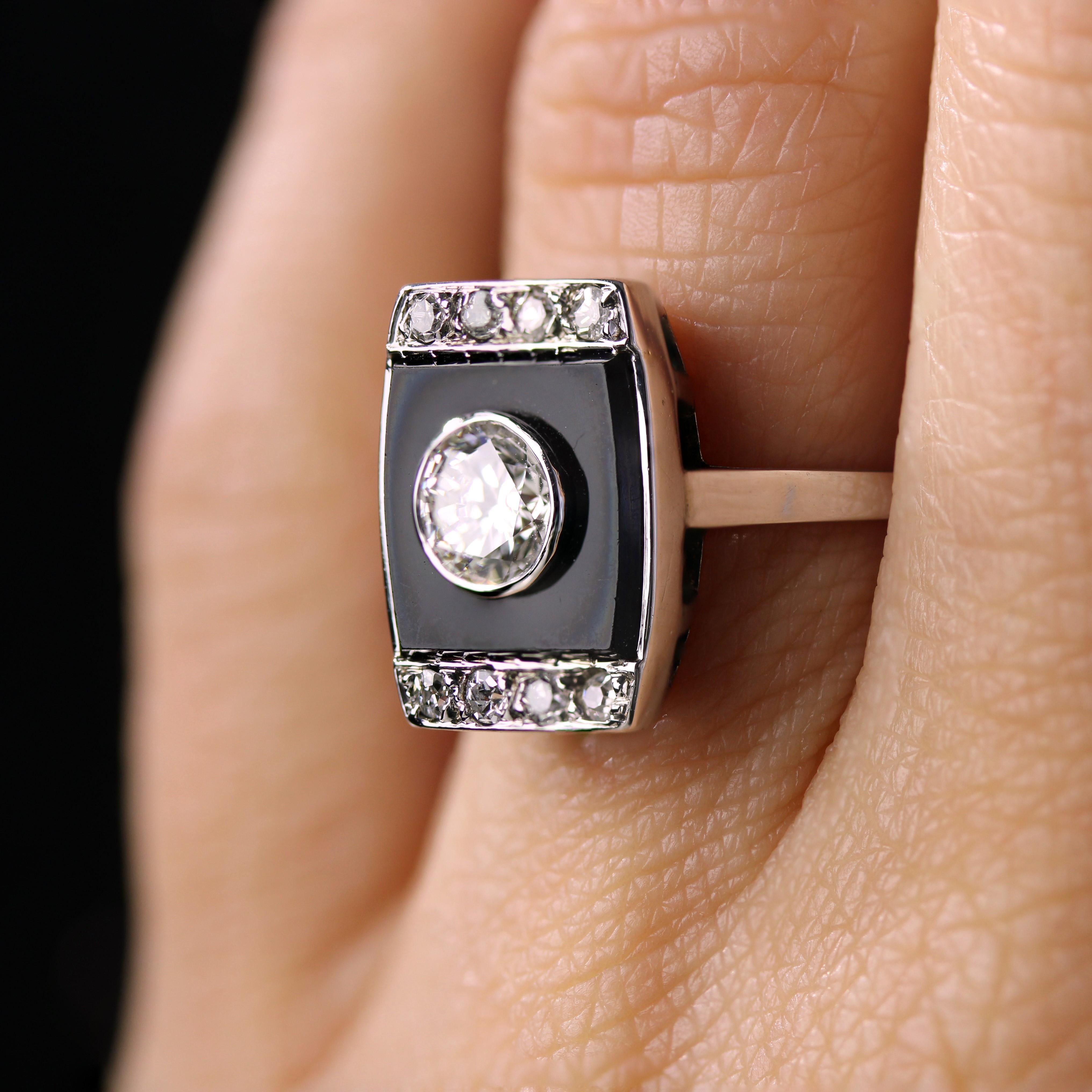 1930s Art Deco Diamond Onyx Platinum Ring For Sale 13