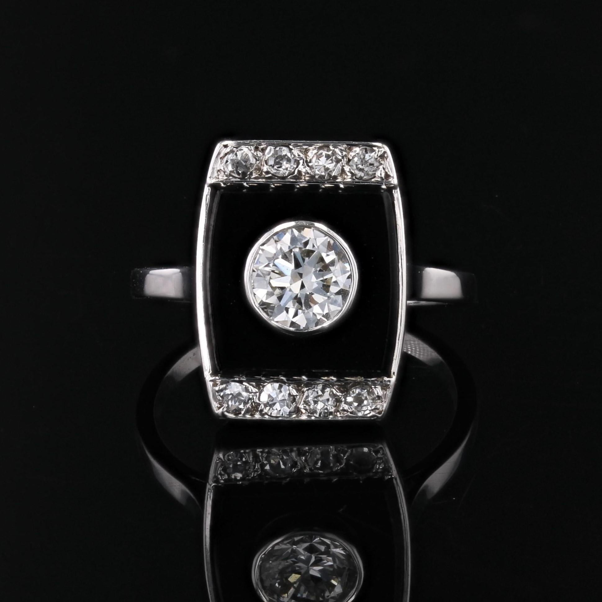 Women's 1930s Art Deco Diamond Onyx Platinum Ring For Sale