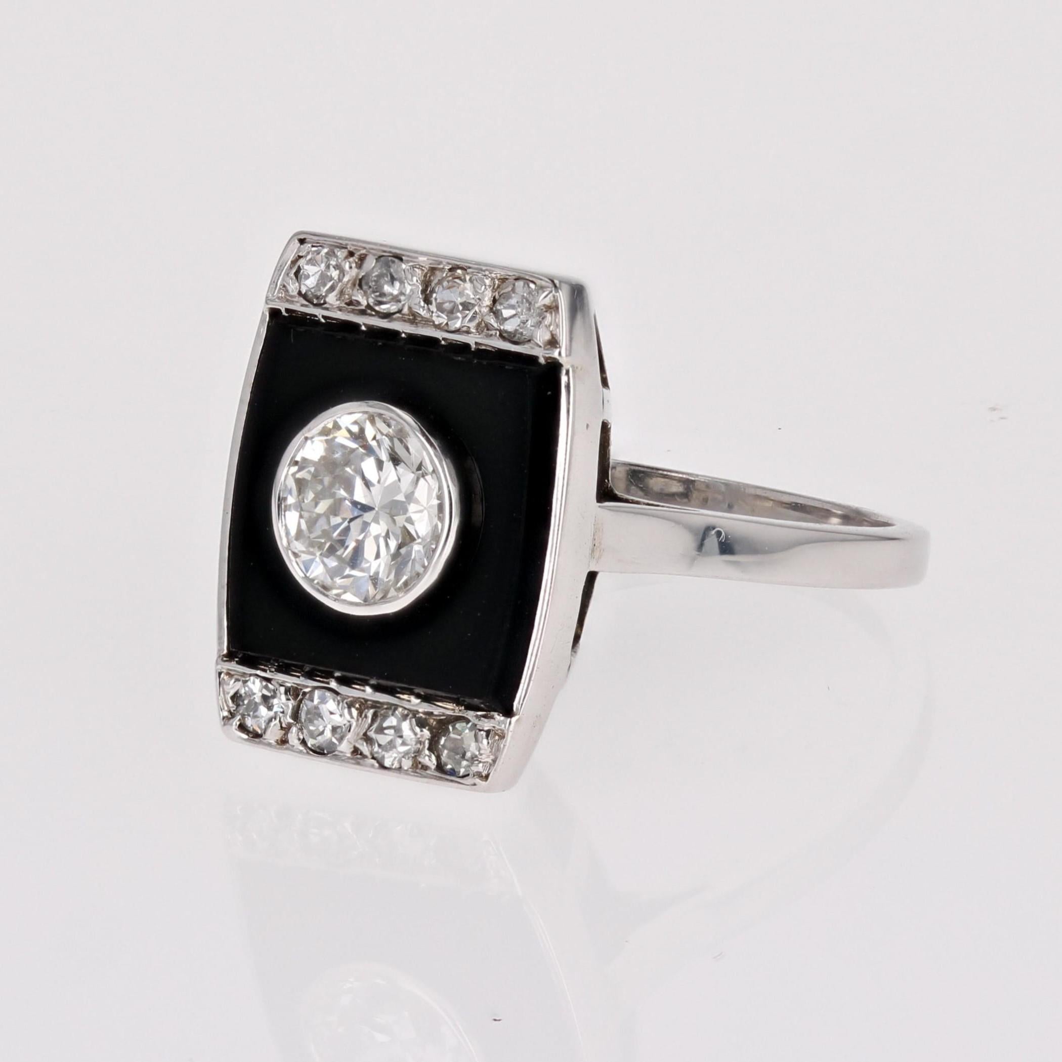 1930s Art Deco Diamond Onyx Platinum Ring For Sale 3