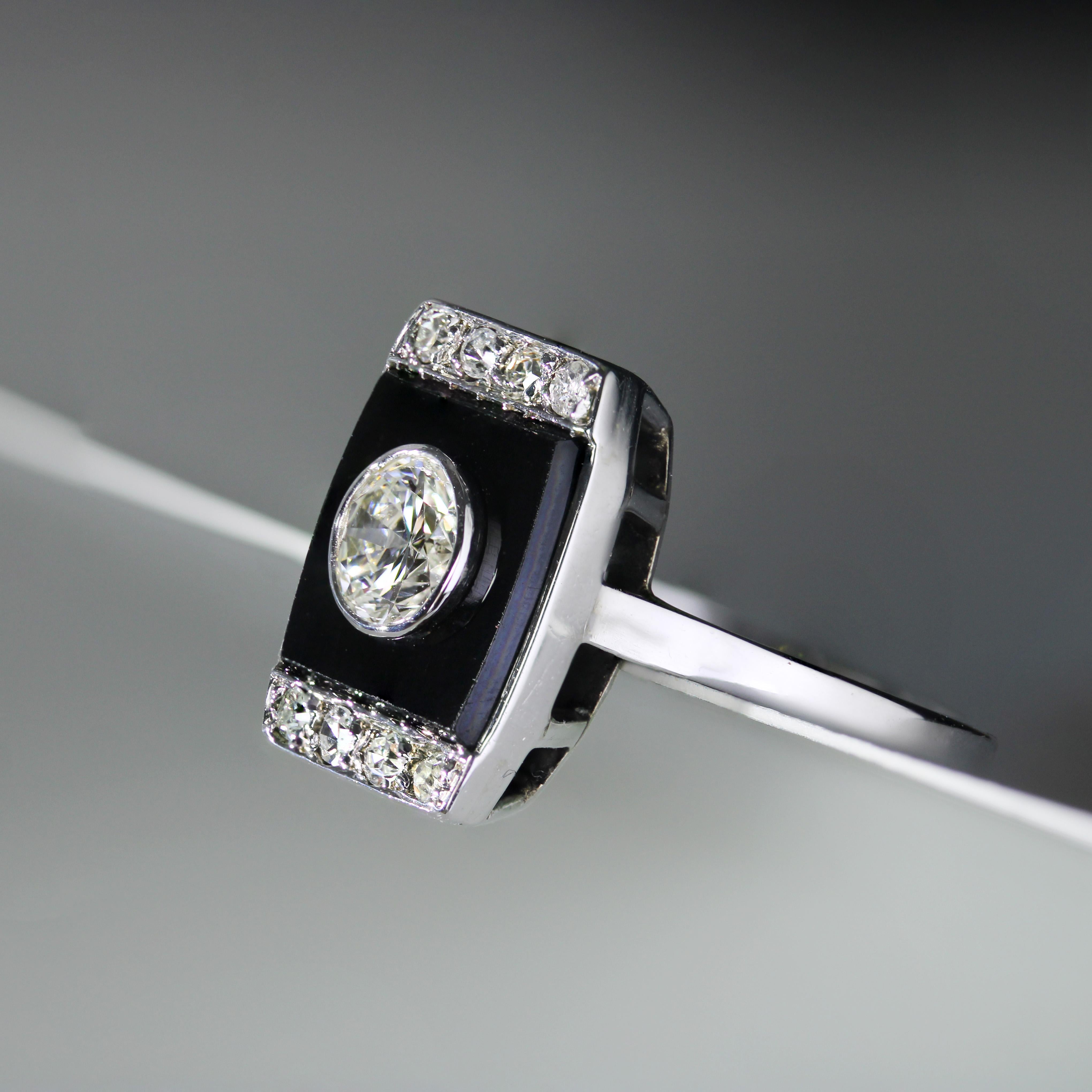 1930s Art Deco Diamond Onyx Platinum Ring For Sale 4