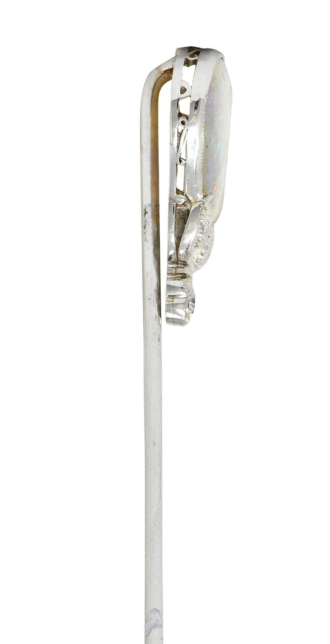 1930's Art Deco Diamond Opal Cabochon Platinum Stickpin 1