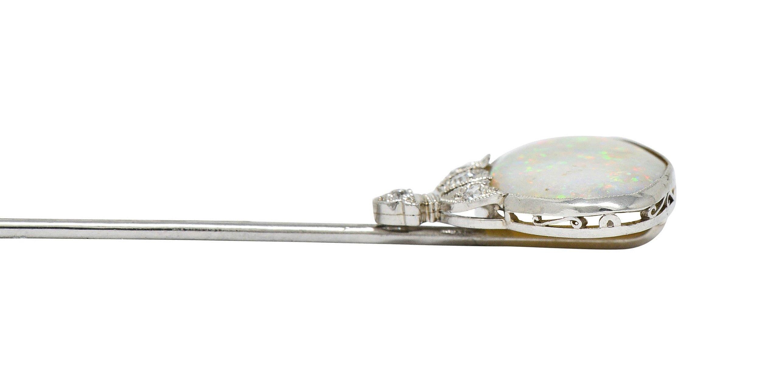 1930's Art Deco Diamond Opal Cabochon Platinum Stickpin 4
