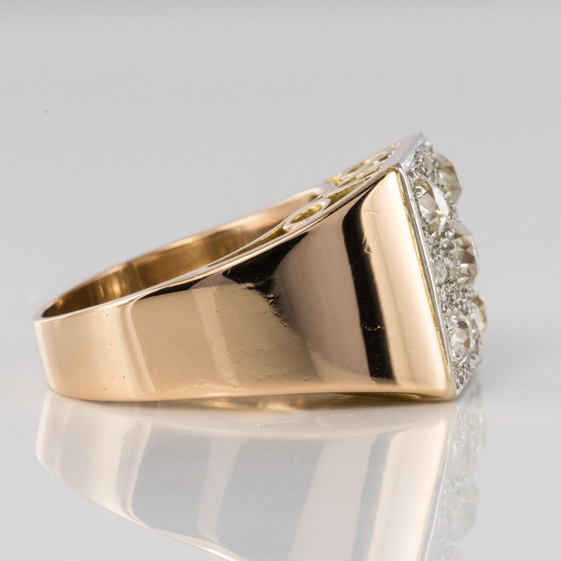 1930s Art Deco Diamond Paving 18 Karat Rose Gold Ring For Sale 6