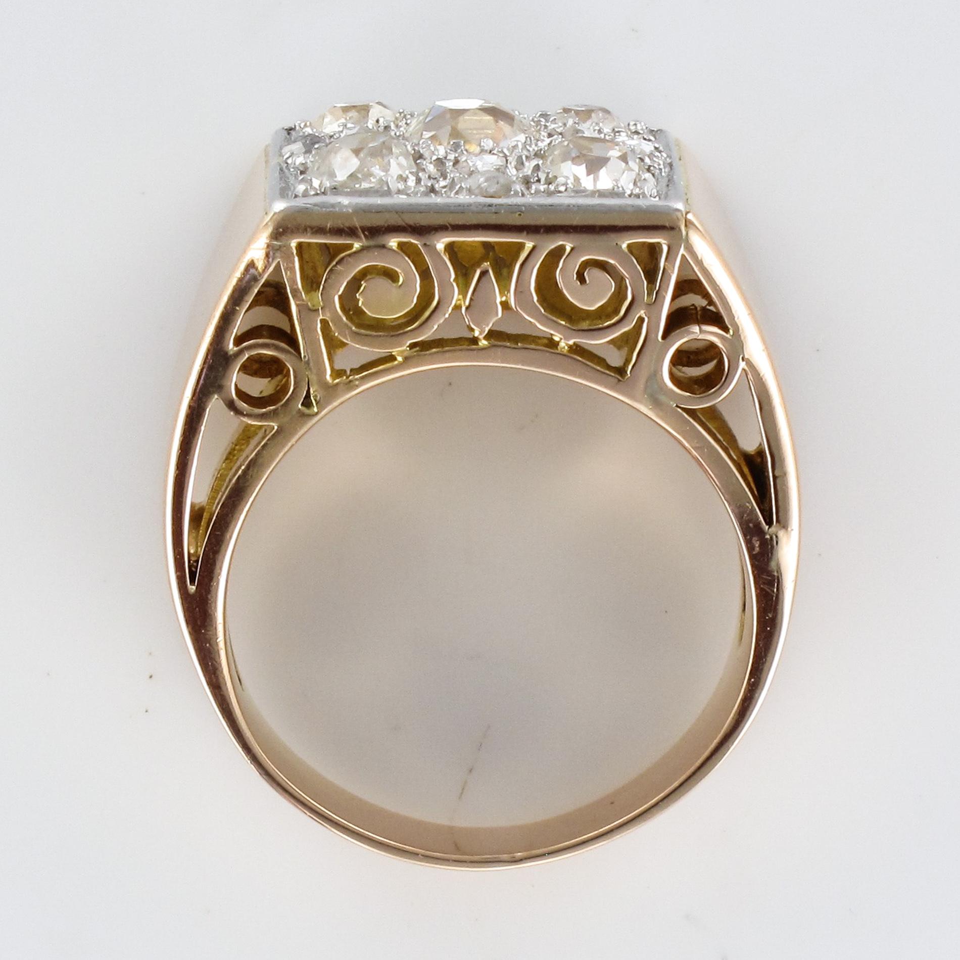 1930s Art Deco Diamond Paving 18 Karat Rose Gold Ring For Sale 8