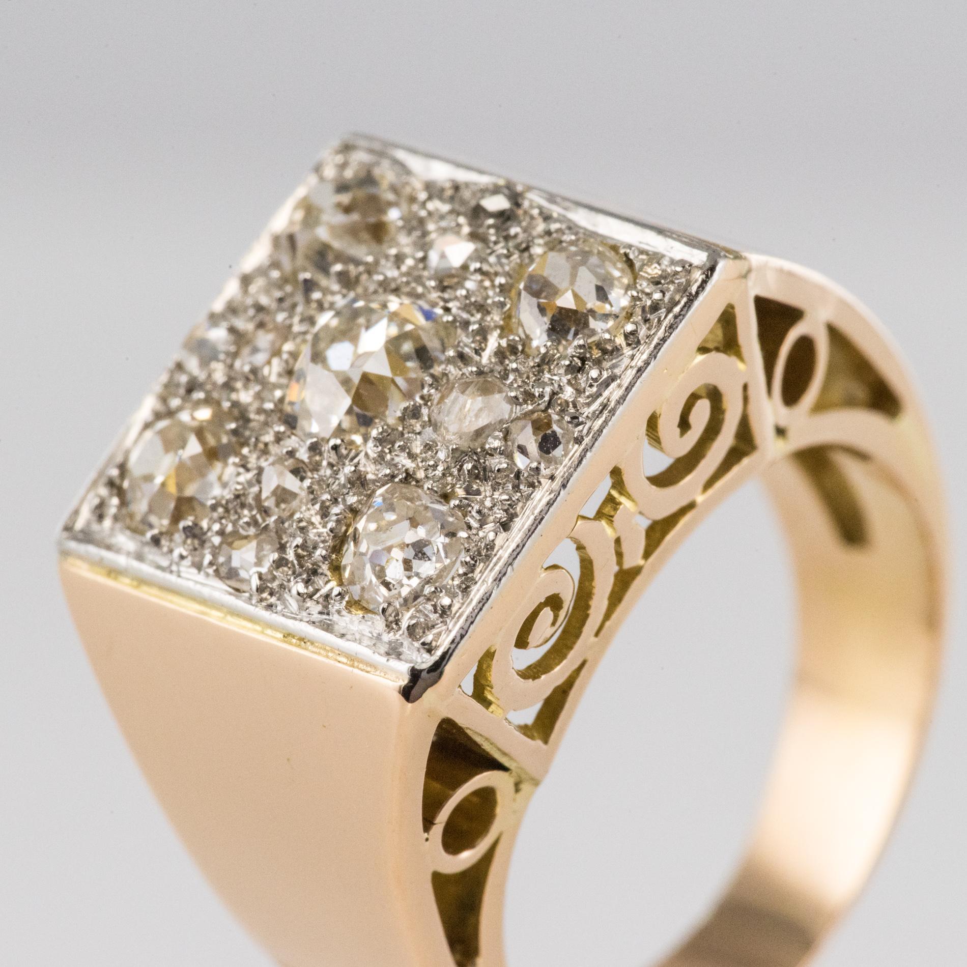Antique Cushion Cut 1930s Art Deco Diamond Paving 18 Karat Rose Gold Ring For Sale