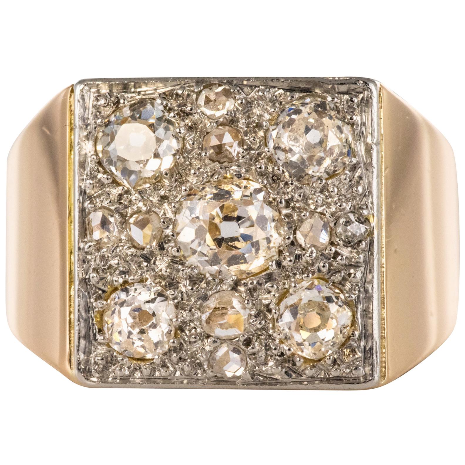 1930s Art Deco Diamond Paving 18 Karat Rose Gold Ring