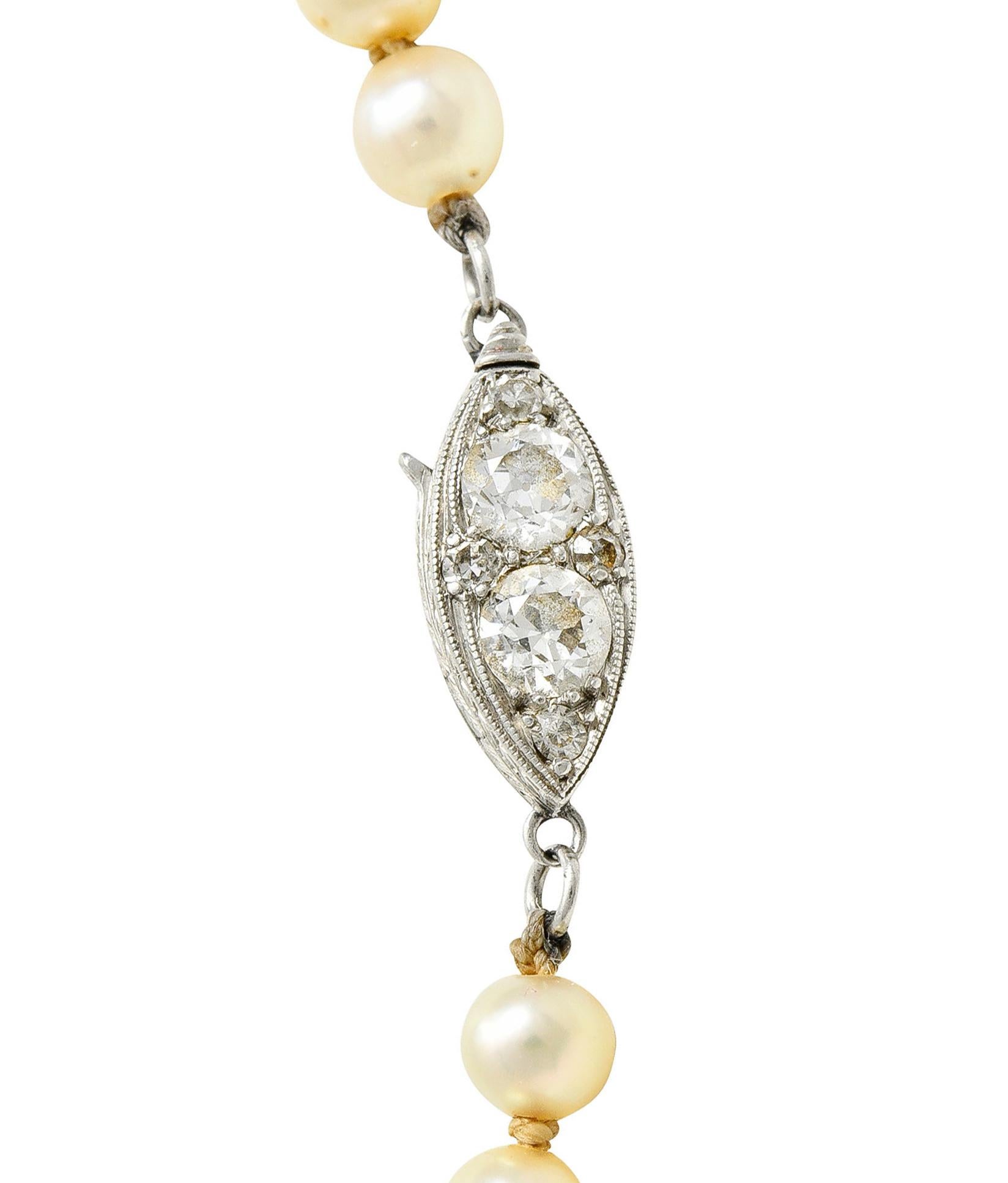 1930's Art Deco Diamond Pearl Platinum Strand Necklace 2