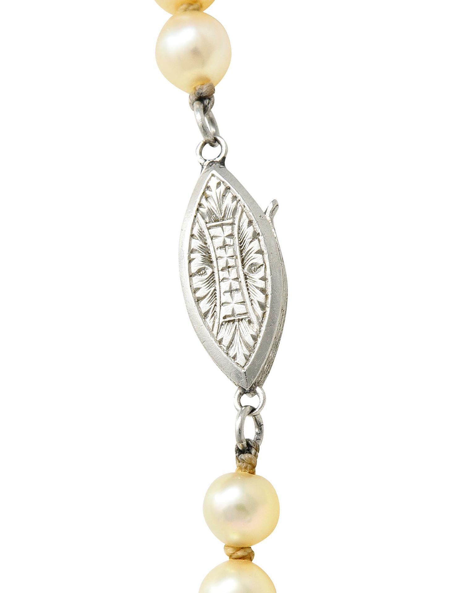 1930's Art Deco Diamond Pearl Platinum Strand Necklace 3