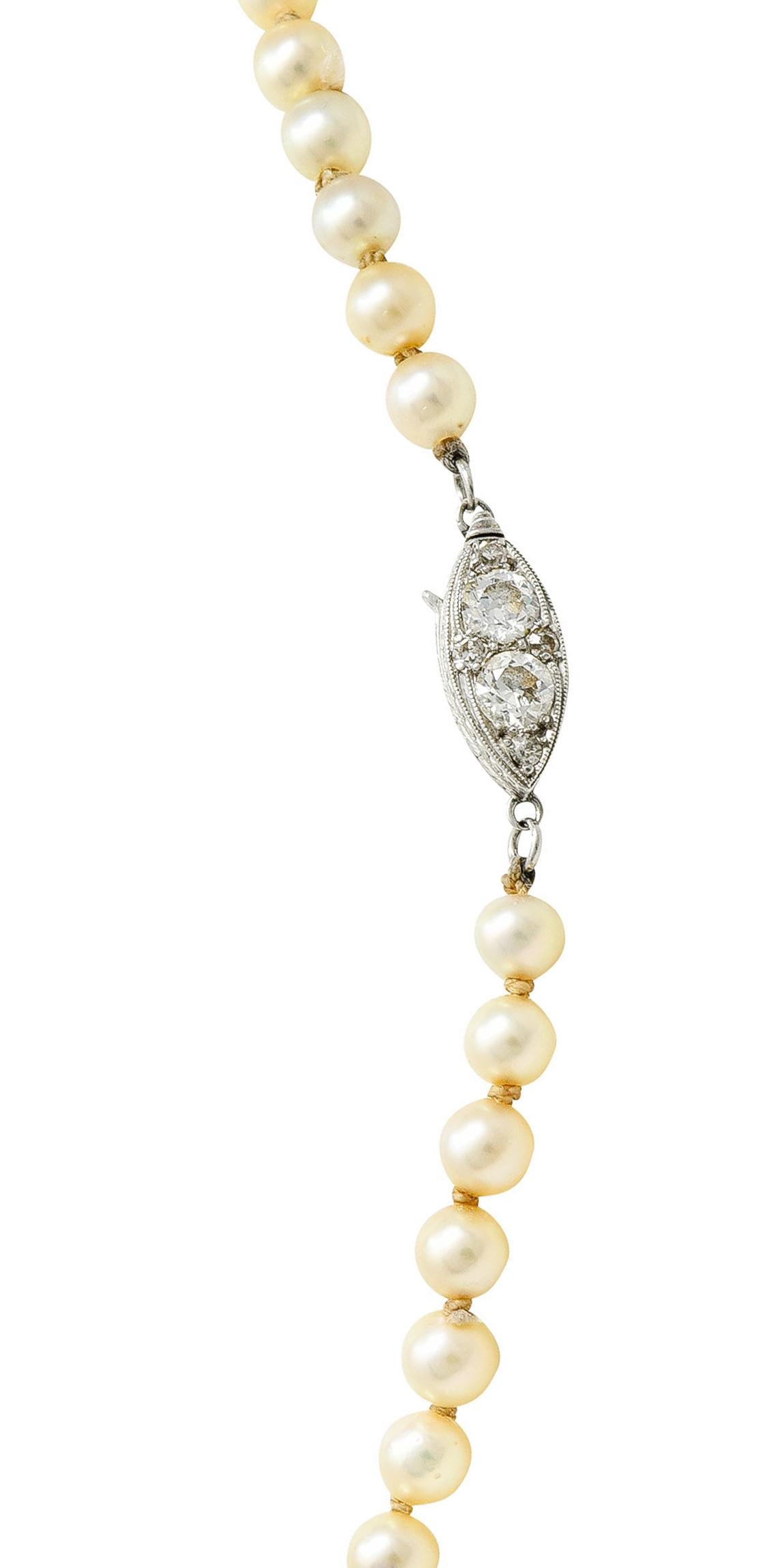 1930's Art Deco Diamond Pearl Platinum Strand Necklace 4