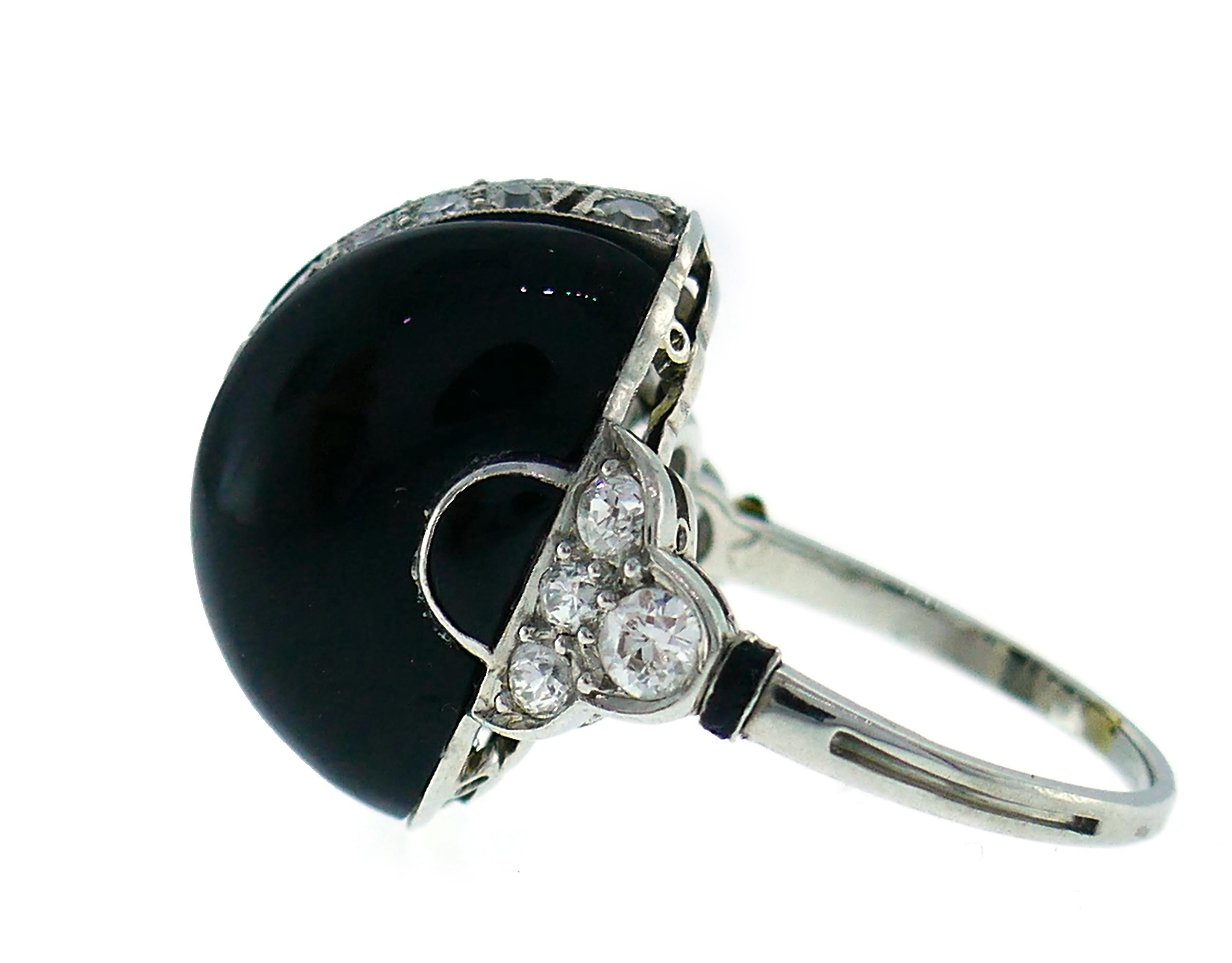Art Deco Diamond Platinum Black Onyx French Ring In Good Condition In Beverly Hills, CA