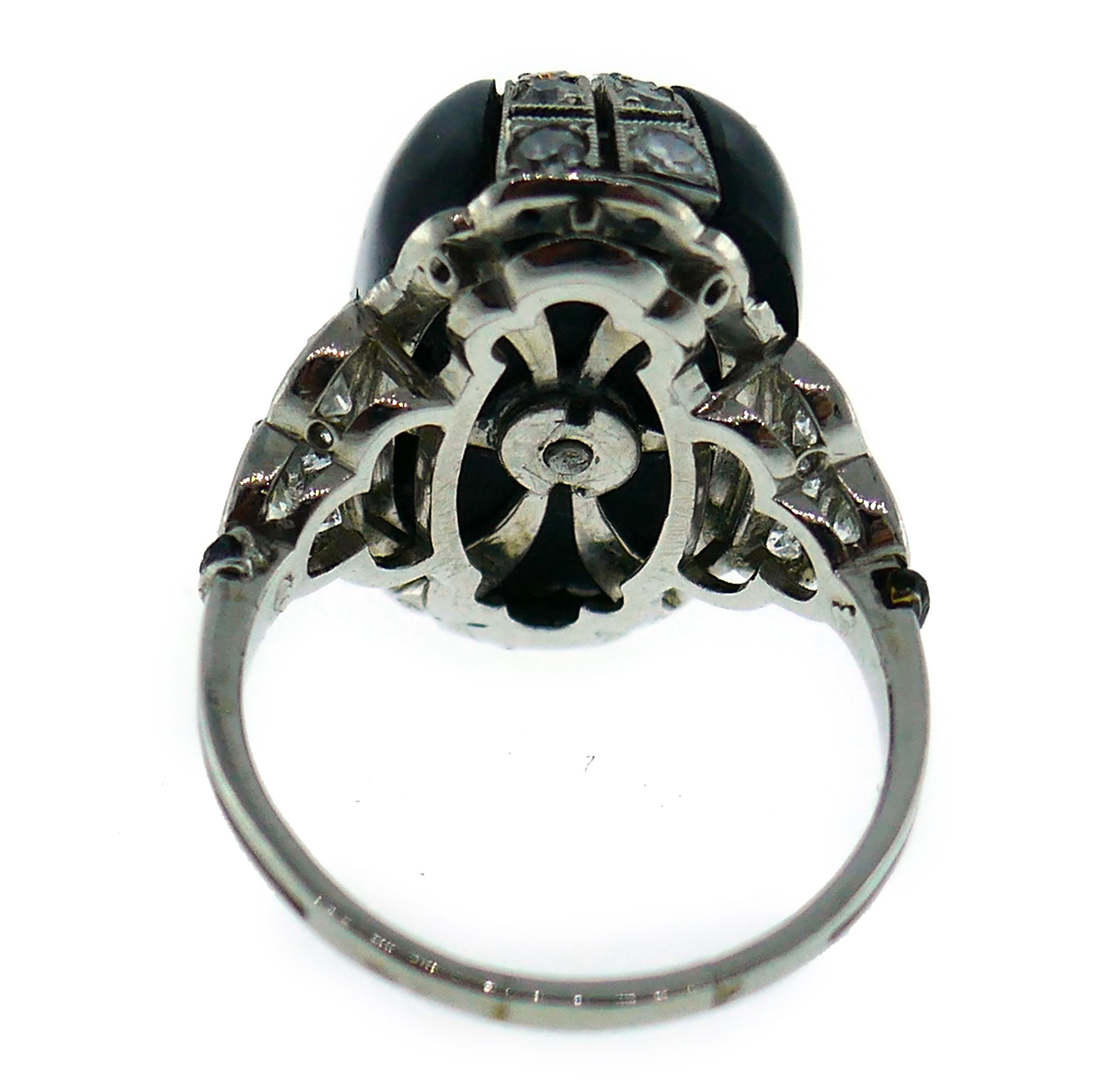 Art Deco Diamond Platinum Black Onyx French Ring 1