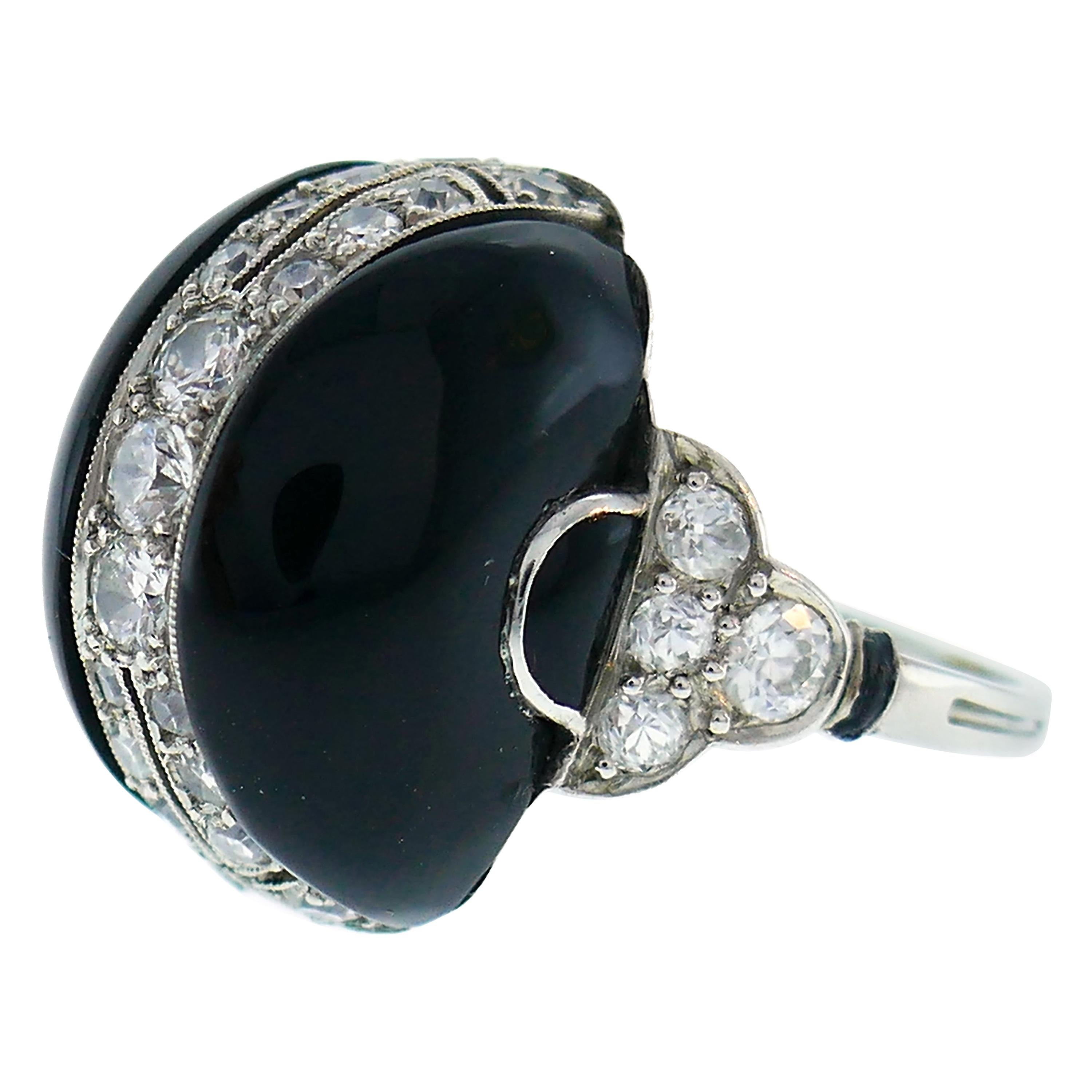 Art Deco Diamond Platinum Black Onyx French Ring