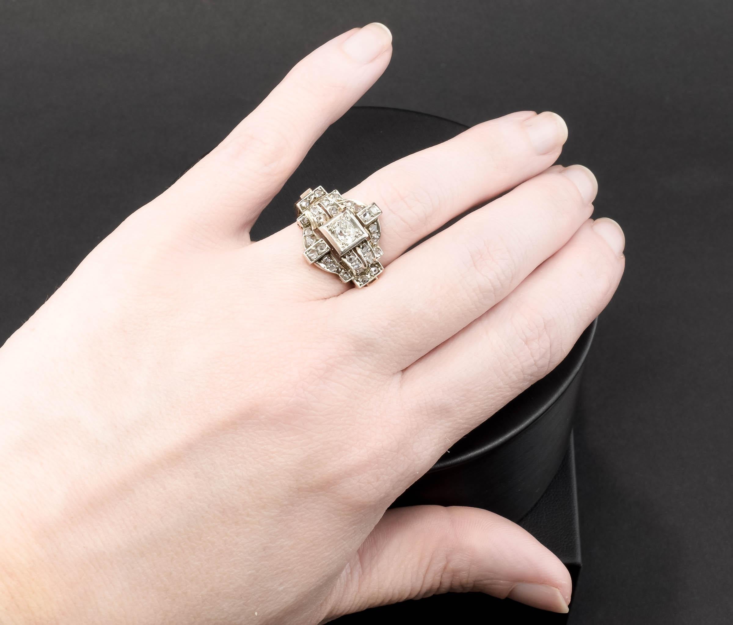 1930er Art Deco Diamantring - Diamanten im Minen- und Rosenschliff Damen
